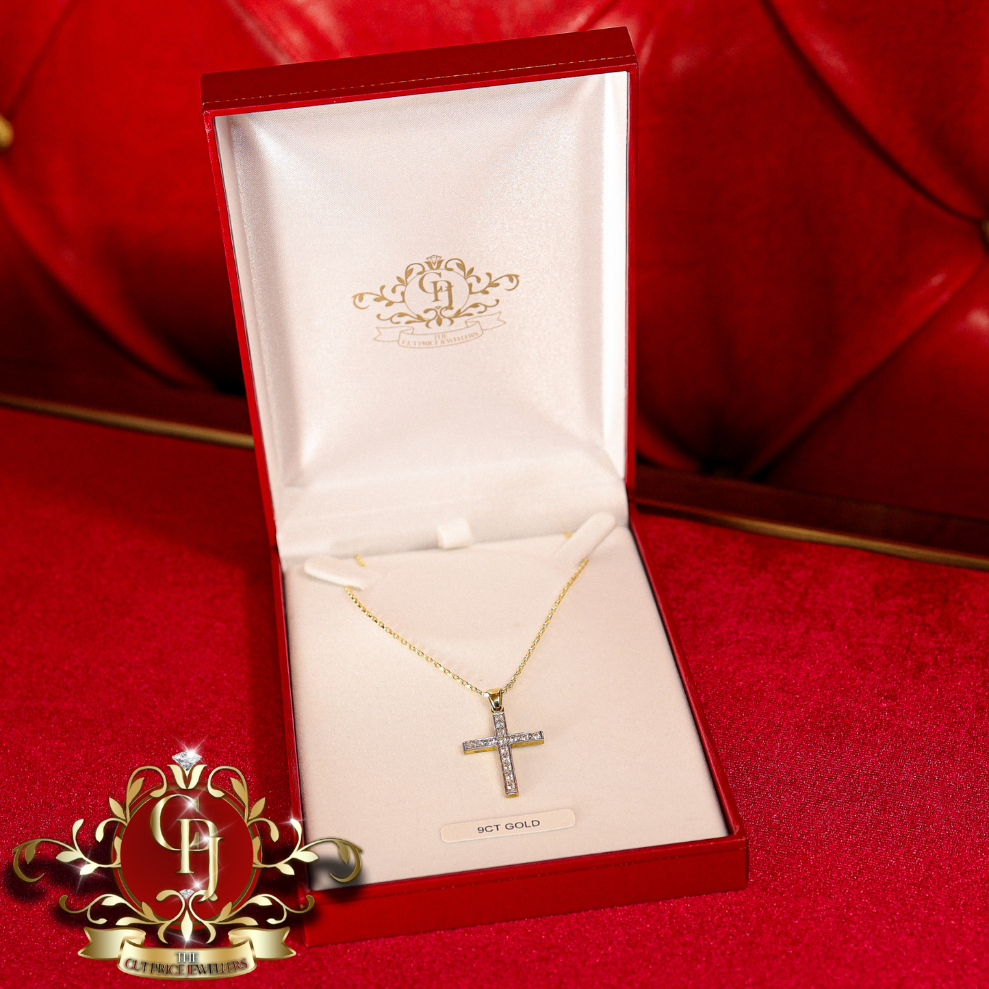 9ct Gold Cross with Cubic Zirconia | The Cut Price Jewellers