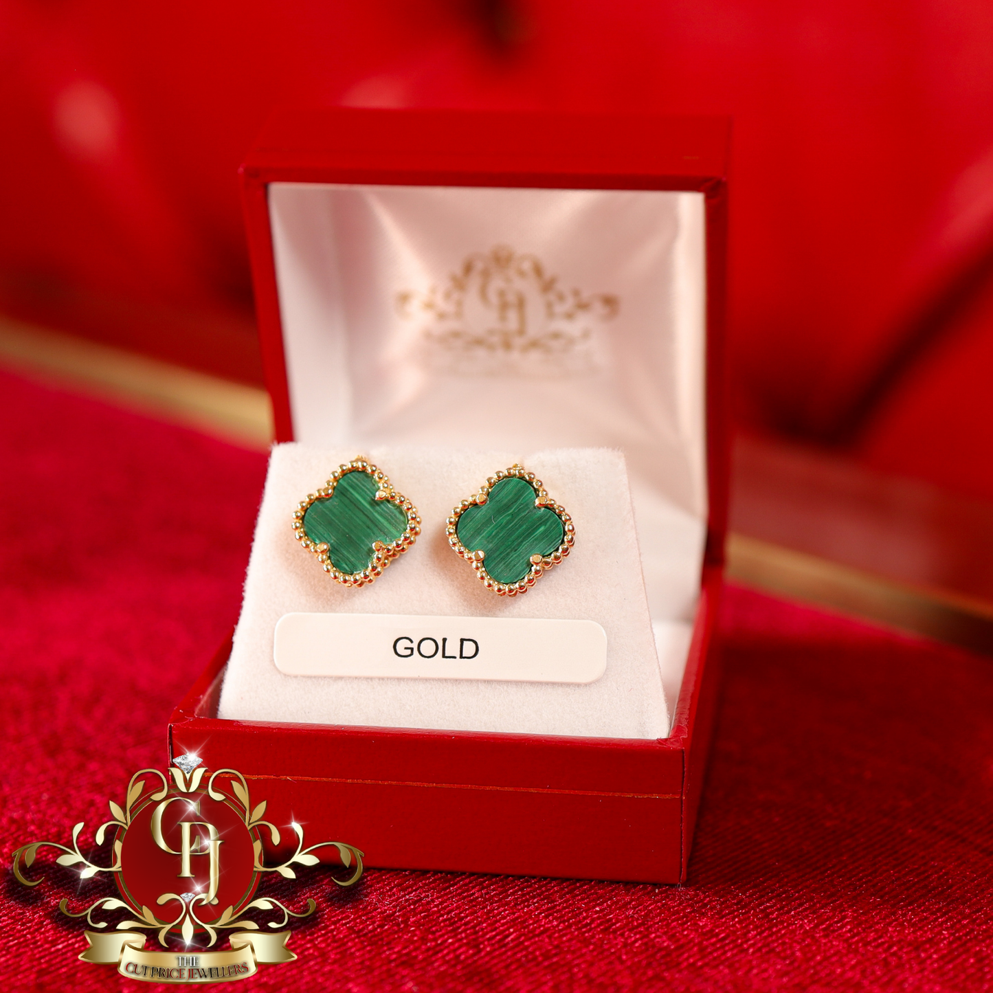 18ct Gold Green Clover Studs | The Cut Price Jewellers