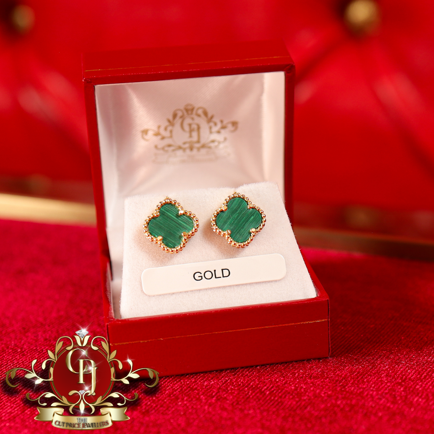 18ct Gold Green Clover Studs | The Cut Price Jewellers