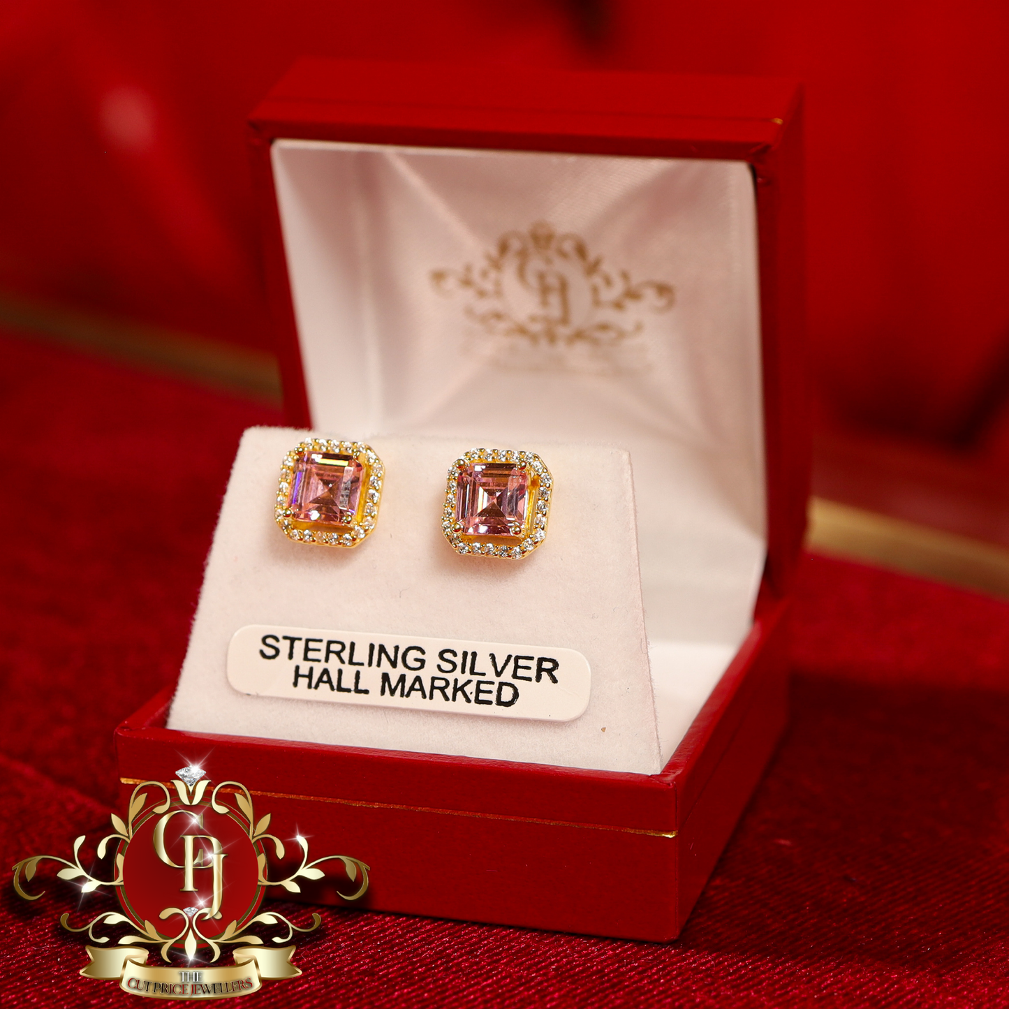 The "2-in-1" Studs (Gold-Plated with Pink Cubic Zirconia) | The Cut Price Jewellers