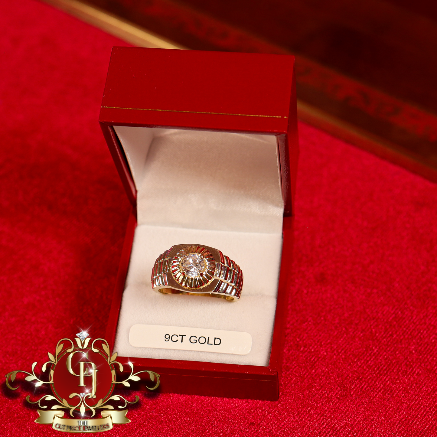 9ct Gold Rolex-Inspired Ring with Cubic Zirconia | The Cut Price Jewellers