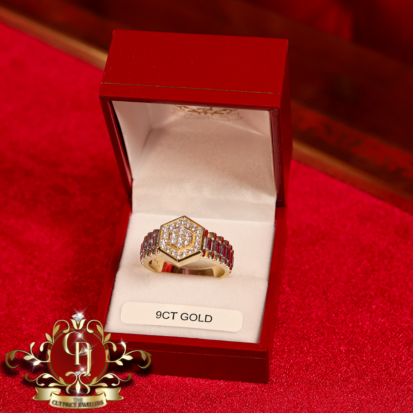 9ct Gold Rolex-Inspired Ring with Cubic Zirconia | The Cut Price Jewellers