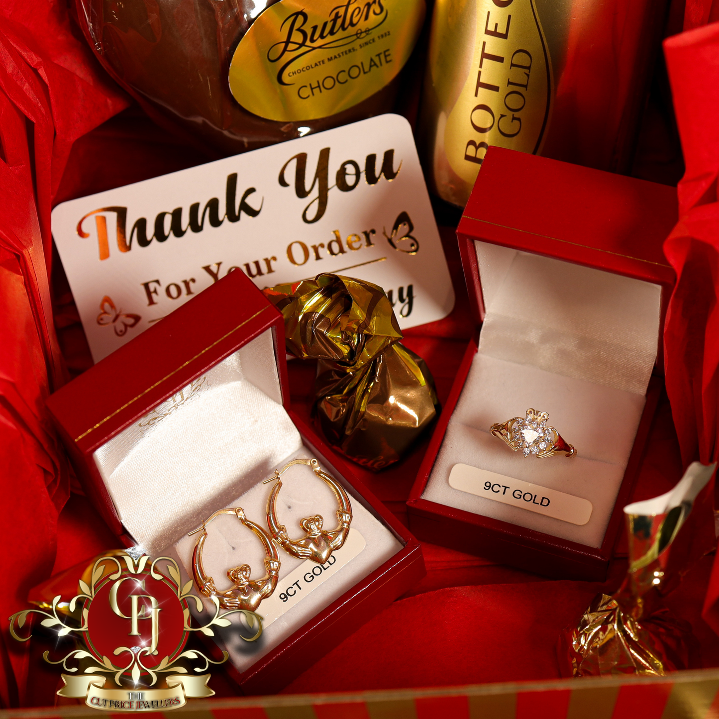 "Claddagh" Gift Box (9ct Gold with Cubic Zirconia) | The Cut Price Jewellers