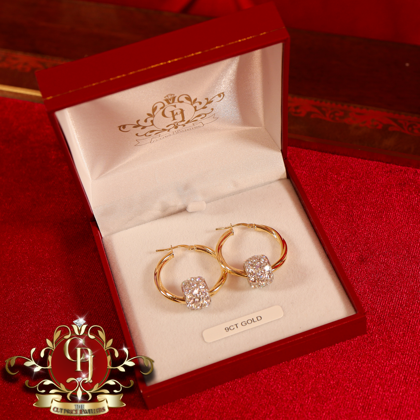 9ct Gold Twist Hoops with Cubic Zirconia Balls (3 Sizes) | The Cut Price Jewellers