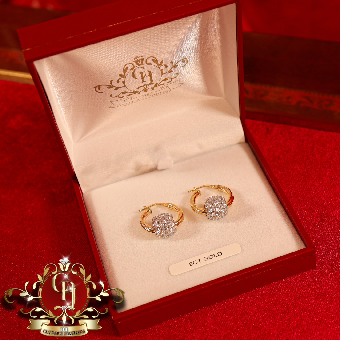 9ct Gold Twist Hoops with Cubic Zirconia Balls (3 Sizes) | The Cut Price Jewellers