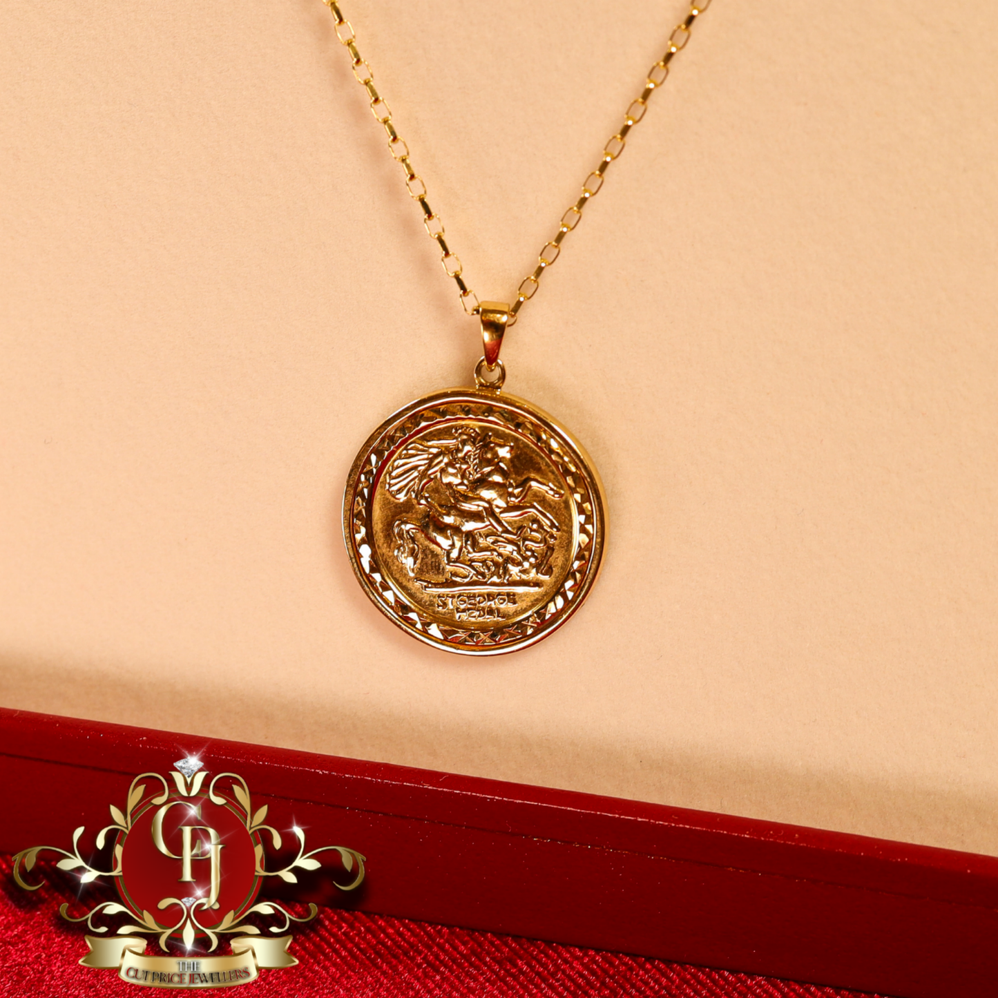 9ct Gold Gentlemen's St. George Pendant with Standard Chain | The Cut Price Jewellers