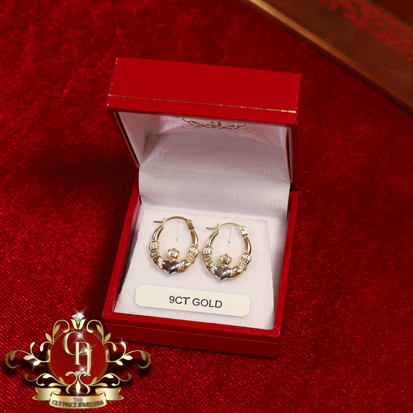 9ct Claddagh Two-Tone Hoop Earrings | The Cut Price Jewellers