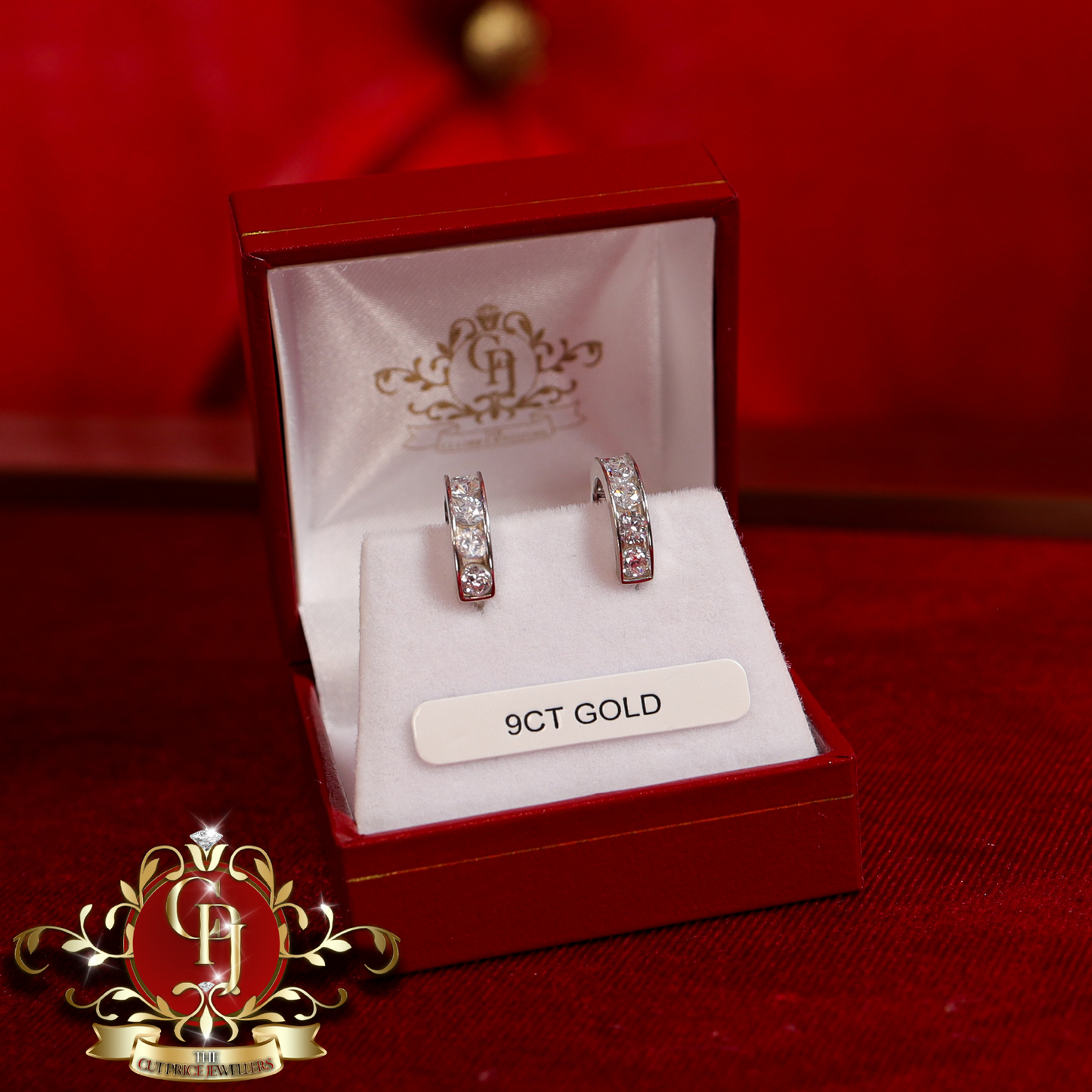 9ct White Gold Hoops with Cubic Zirconia | The Cut Price Jewellers