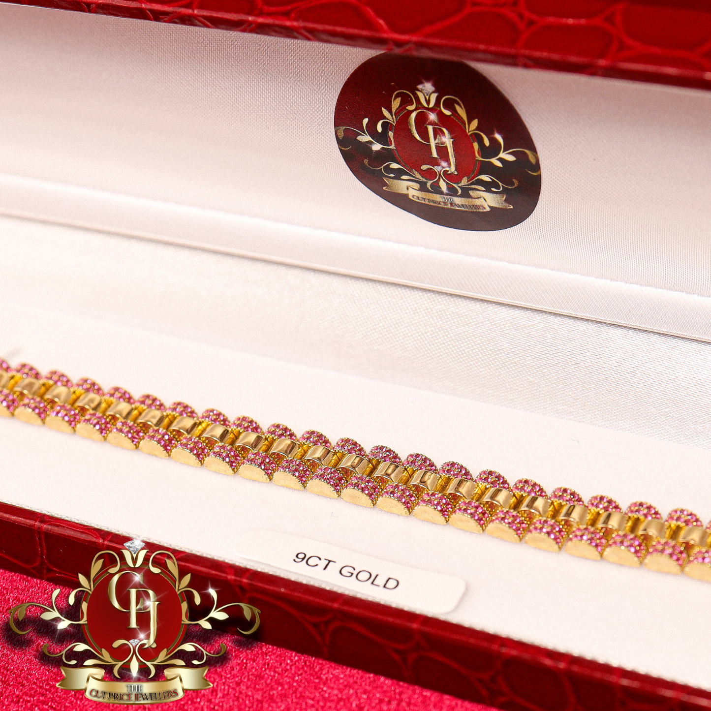 The "Rolex" Inspired 9ct Gold Bracelet with Pink CZ | The Cut Price Jewellers