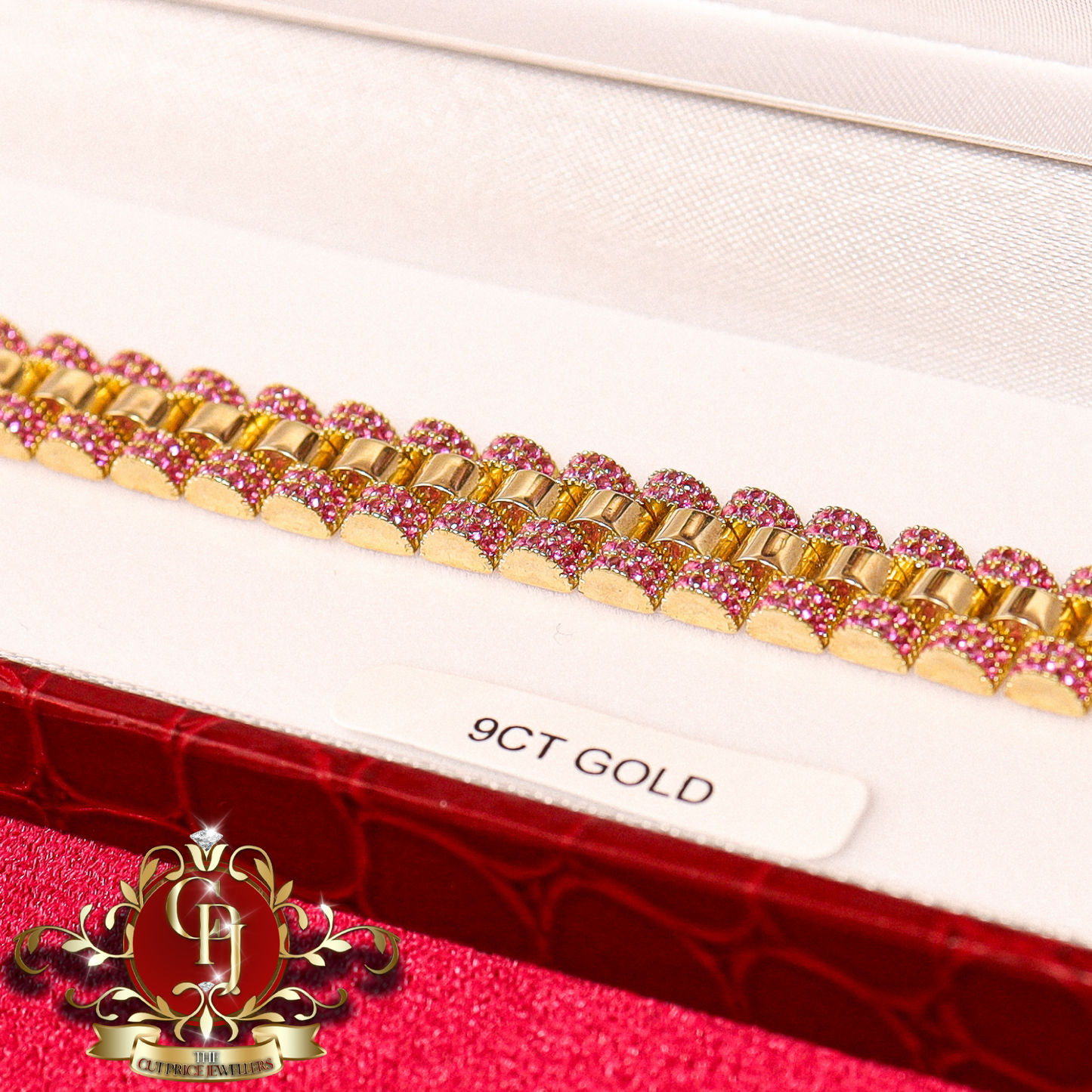 The "Rolex" Inspired 9ct Gold Bracelet with Pink CZ | The Cut Price Jewellers
