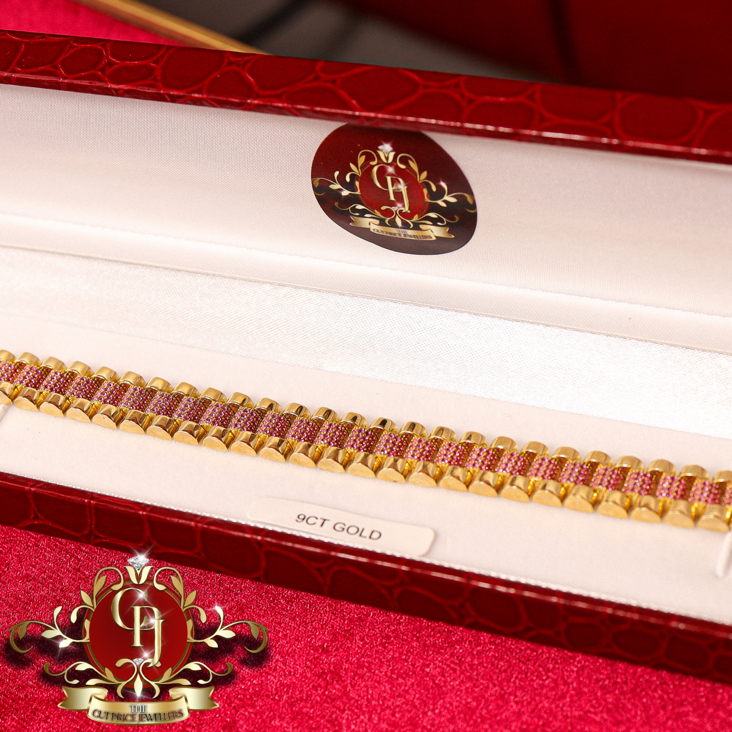 The "Rolex" Inspired 9ct Gold Bracelet with Pink CZ | The Cut Price Jewellers