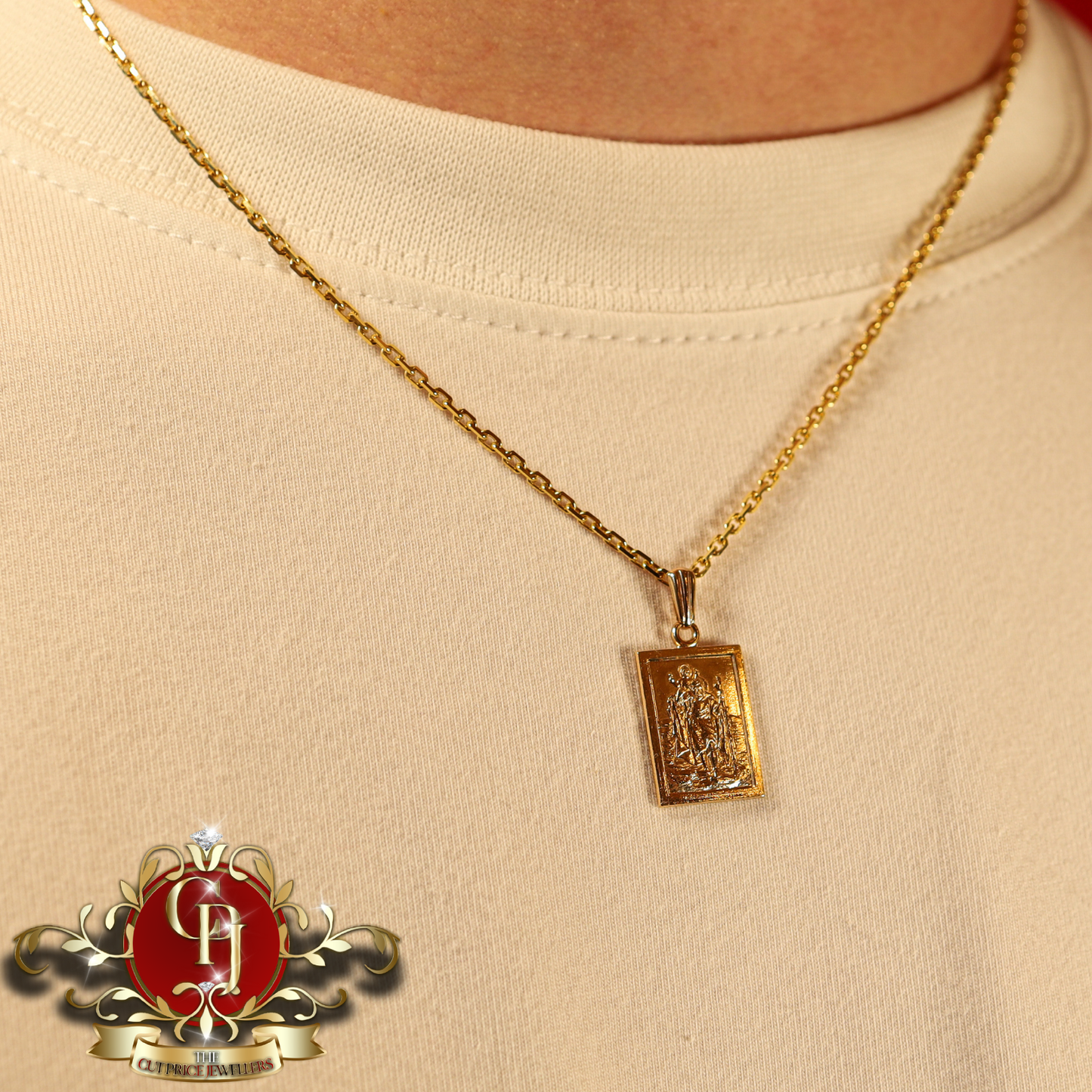 9ct Gold Gentlemen's St. Christopher Pendant with Chain | The Cut Price Jewellers