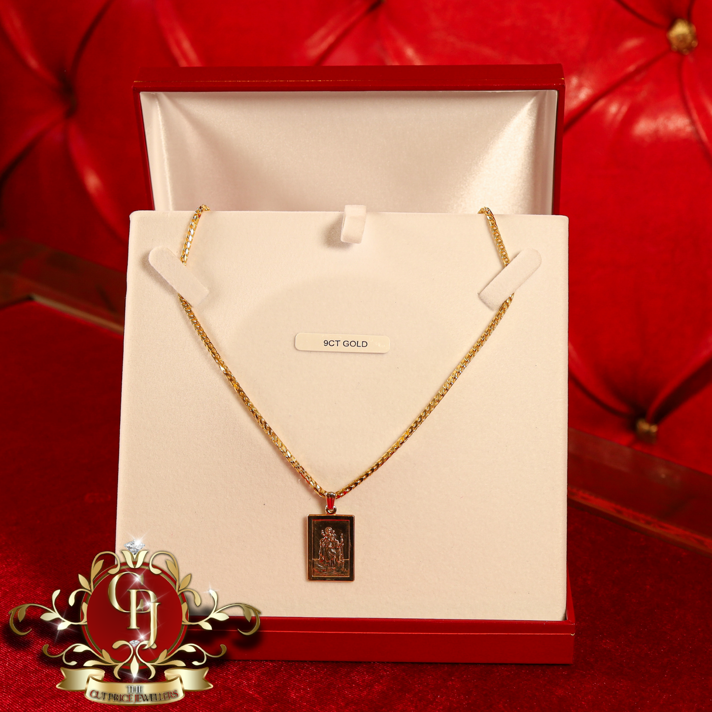 9ct Gold Gentlemen's St. Christopher Pendant with Diamond Cut Chain | The Cut Price Jewellers