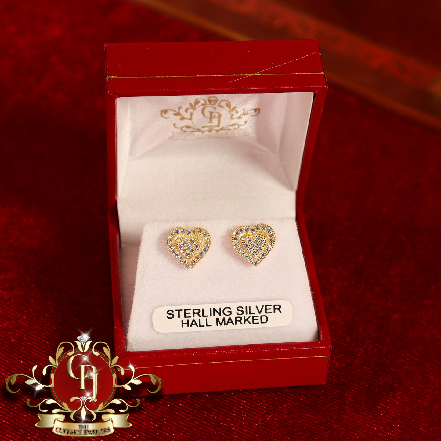 CHRISTMAS DROP NO.5: "Bianca" Heart Stud Earrings (Gold-Plated with Cubic Zirconia) | The Cut Price Jewellers