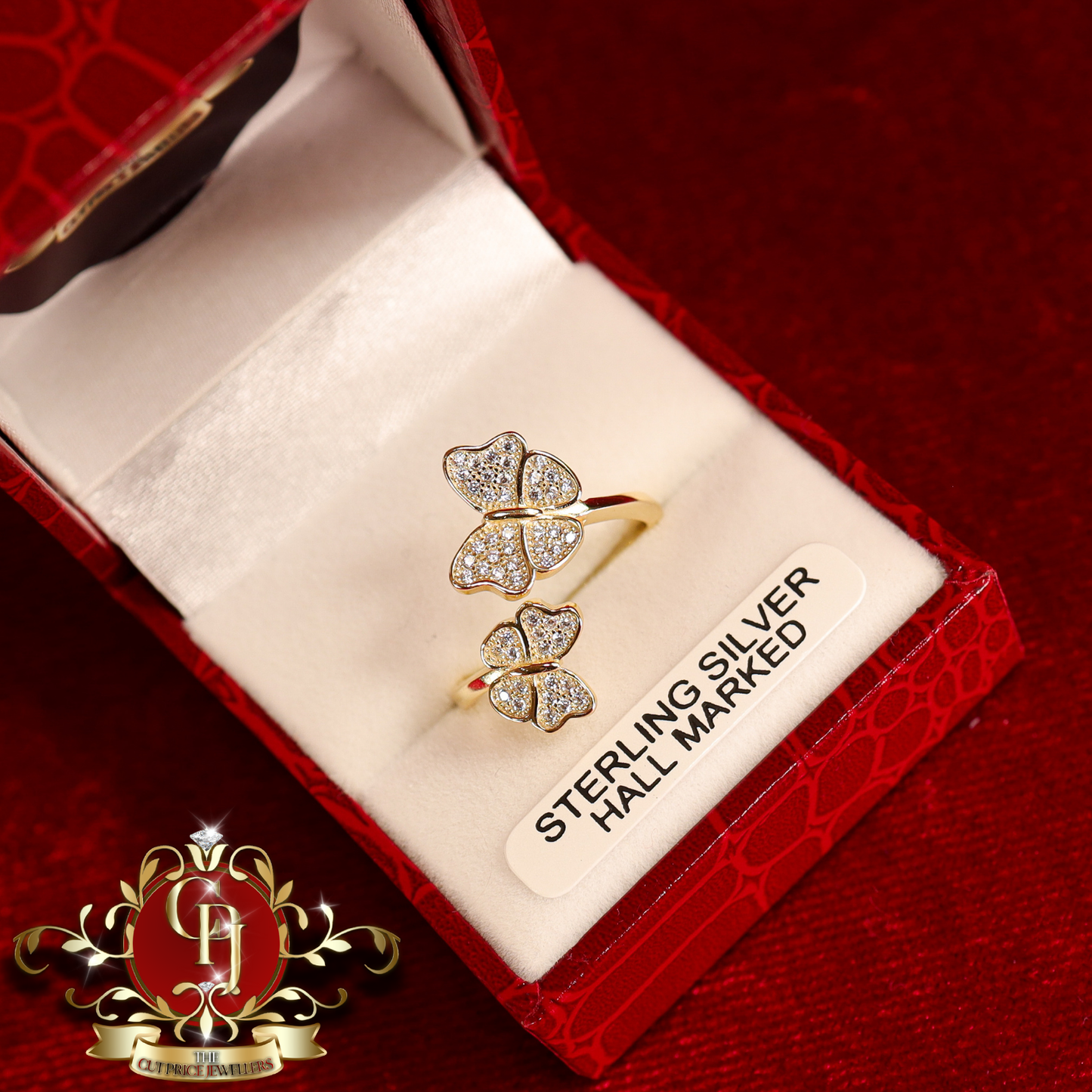 CHRISTMAS DROP NO.2: The "Double Butterfly" Ring (Gold-Plated with Cubic Zirconia) | The Cut Price Jewellers