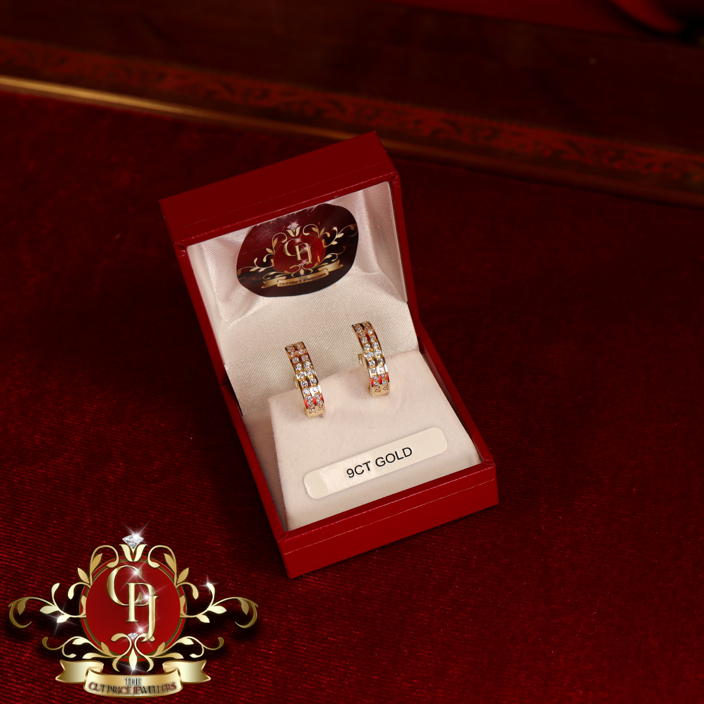 9ct Huggie Earrings with Double-Row Cubic Zirconia | The Cut Price Jewellers