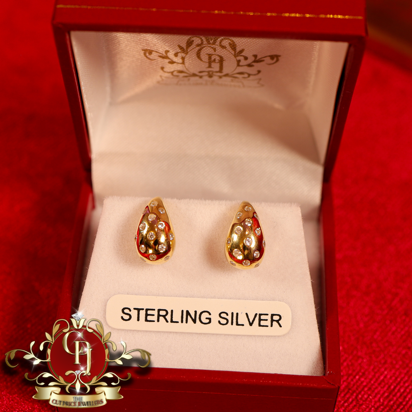 "Genevieve" Earrings (Gold-Plated with Cubic Zirconia) | The Cut Price Jewellers