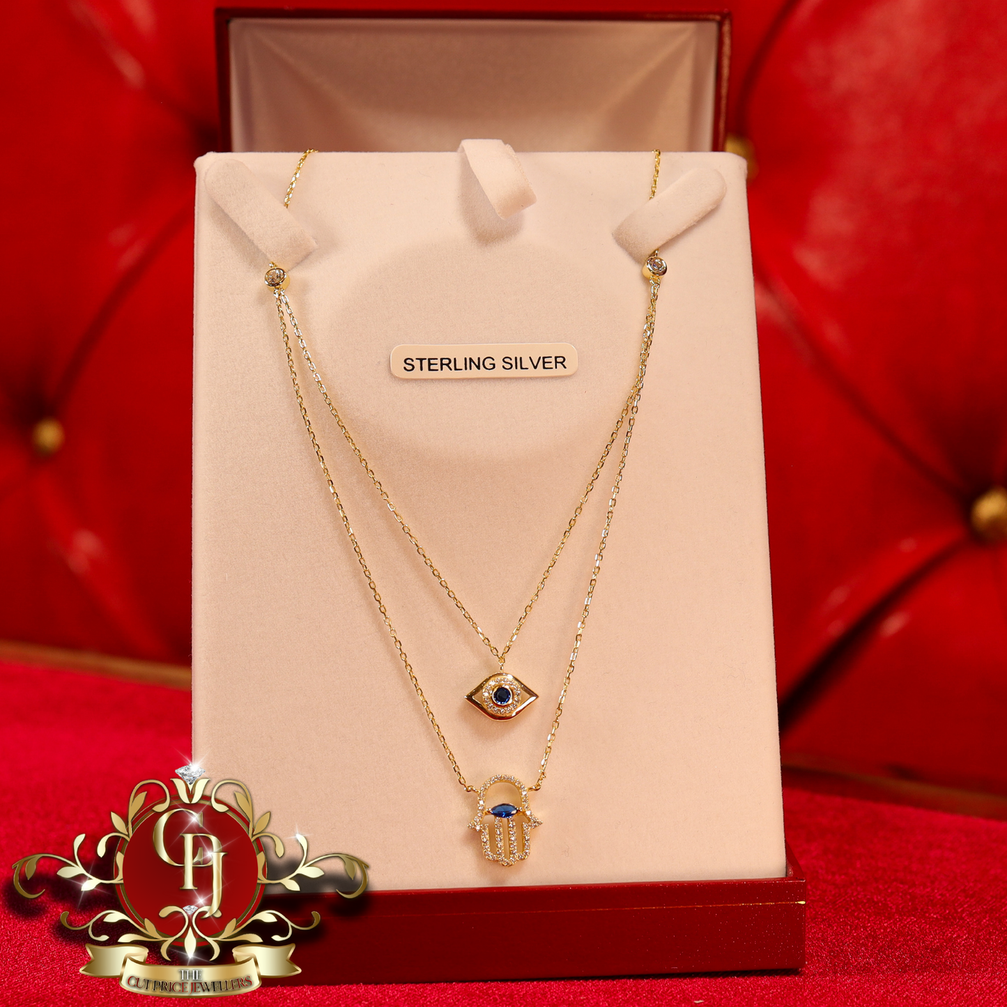 Gold-Plated "Hamsa" Duo Chain with Cubic Zirconia | The Cut Price Jewellers