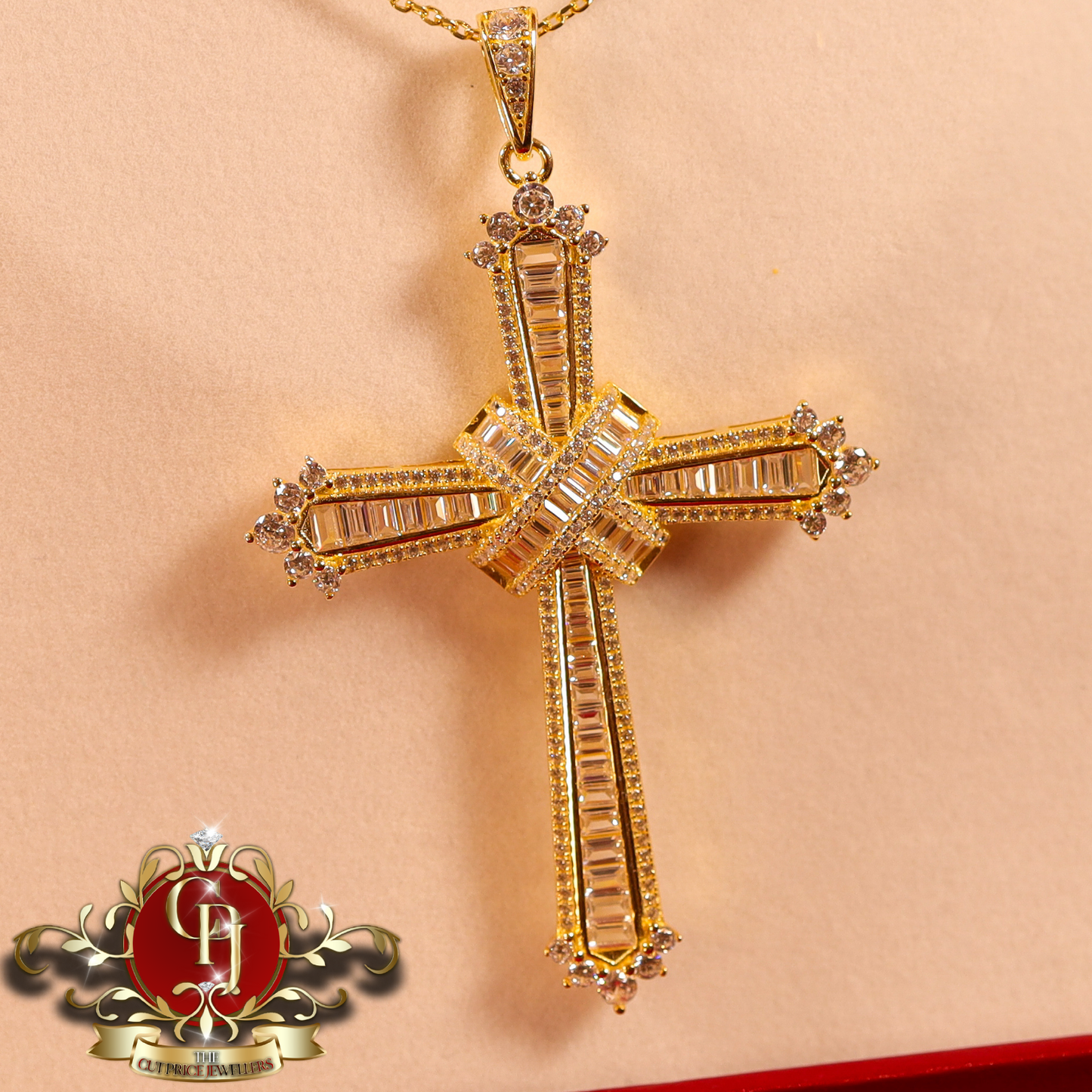 Gold-Plated Sterling Silver Chain & Cross with Cubic Zirconia “Mackenzie” | The Cut Price Jewellers