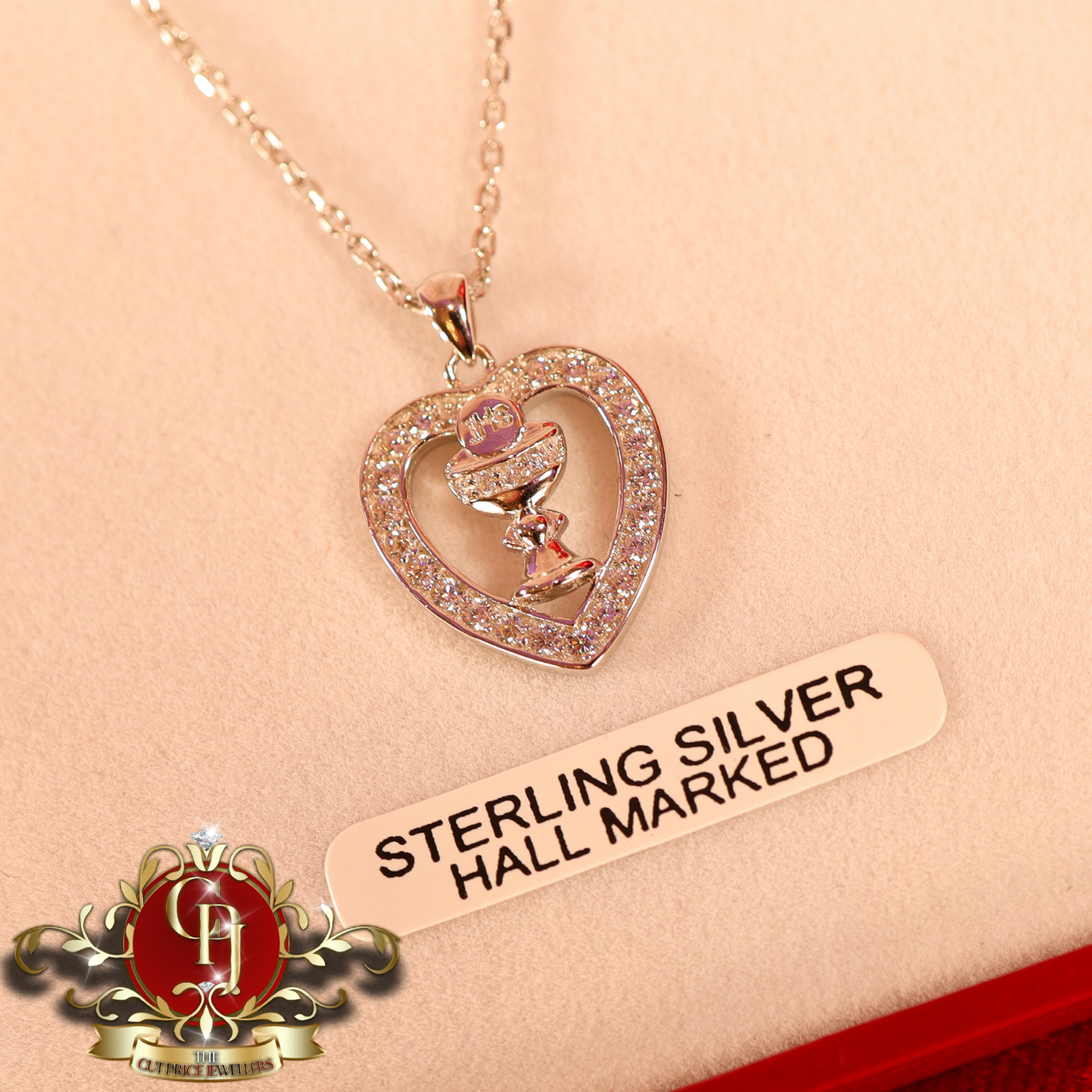 Sterling Silver Communion Medal with Cubic Zirconia | The Cut Price Jewellers