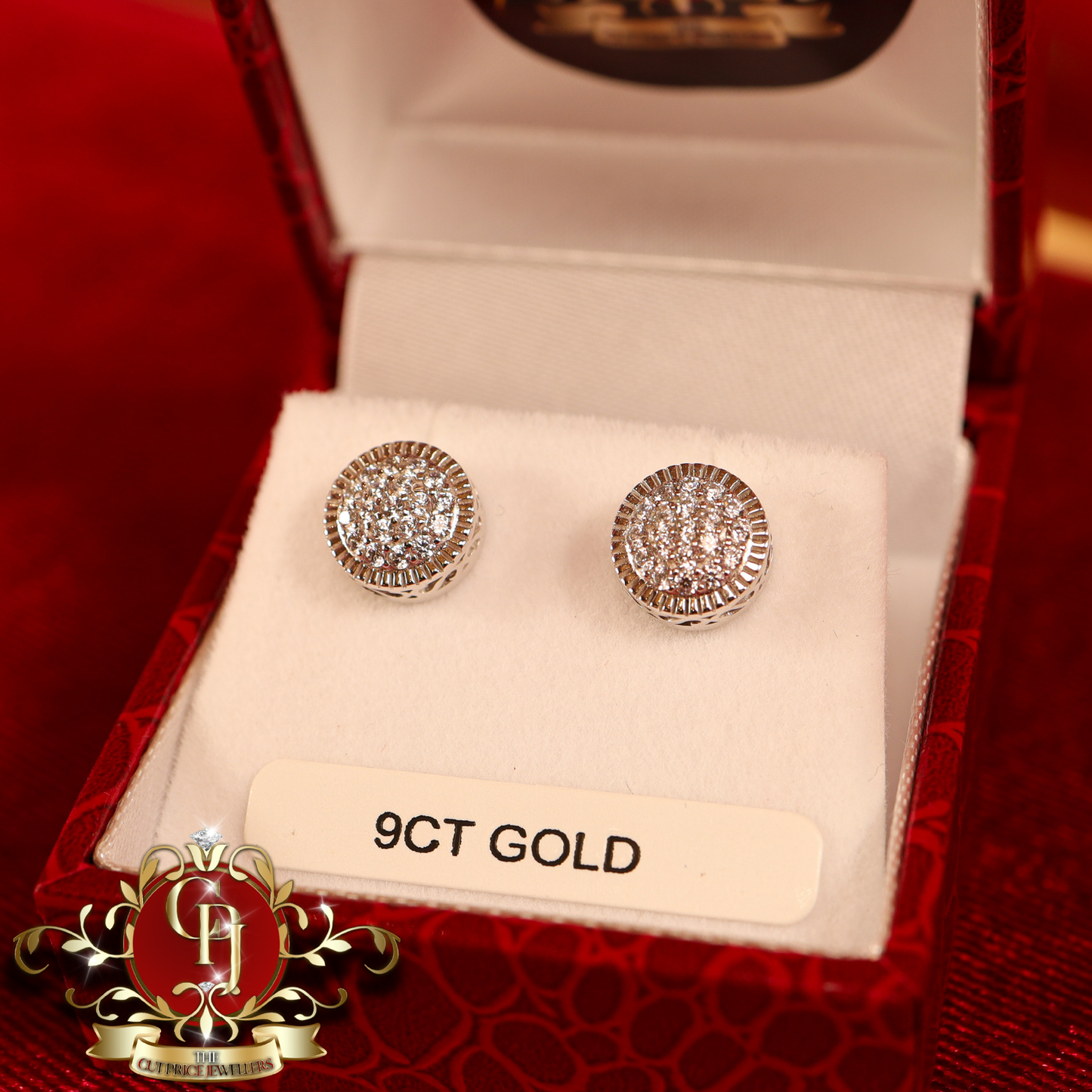 9ct White Gold Rolex-Inspired Stud Earrings with Cubic Zirconia | The Cut Price Jewellers