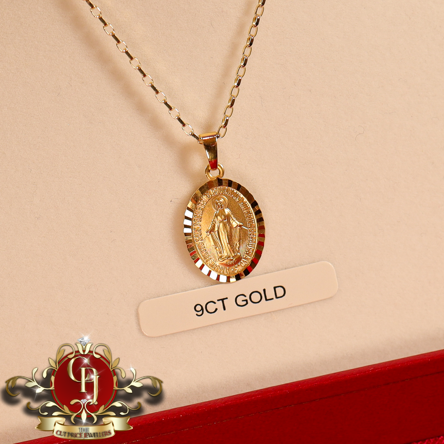 9ct Gold Miraculous Medal with Standard Chain | The Cut Price Jewellers