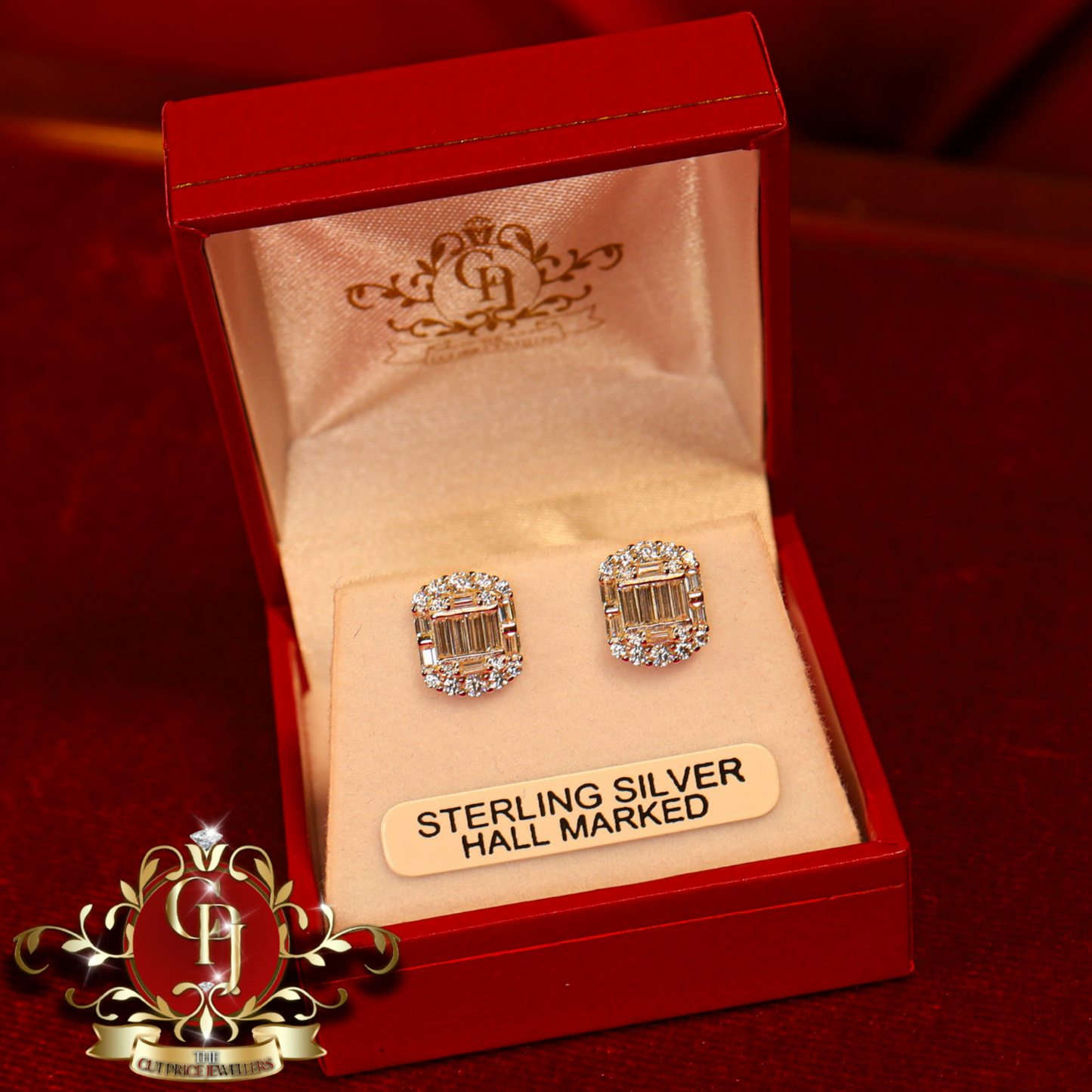 "Cordelia" Baguette Stud Earrings (Sterling Silver with Cubic Zirconia) | The Cut Price Jewellers