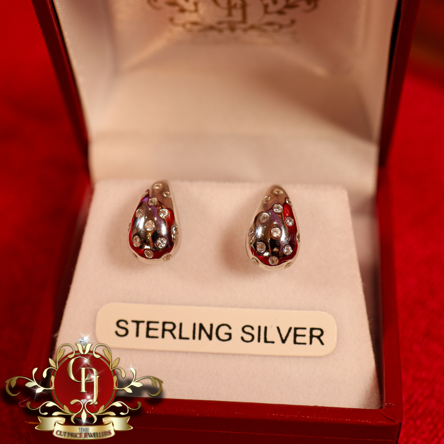 "Genevieve" Earrings (Sterling Silver with Cubic Zirconia) | The Cut Price Jewellers