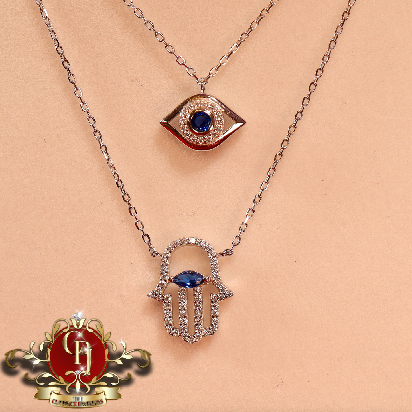 Sterling Silver "Hamsa" Duo Chain with Cubic Zirconia | The Cut Price Jewellers