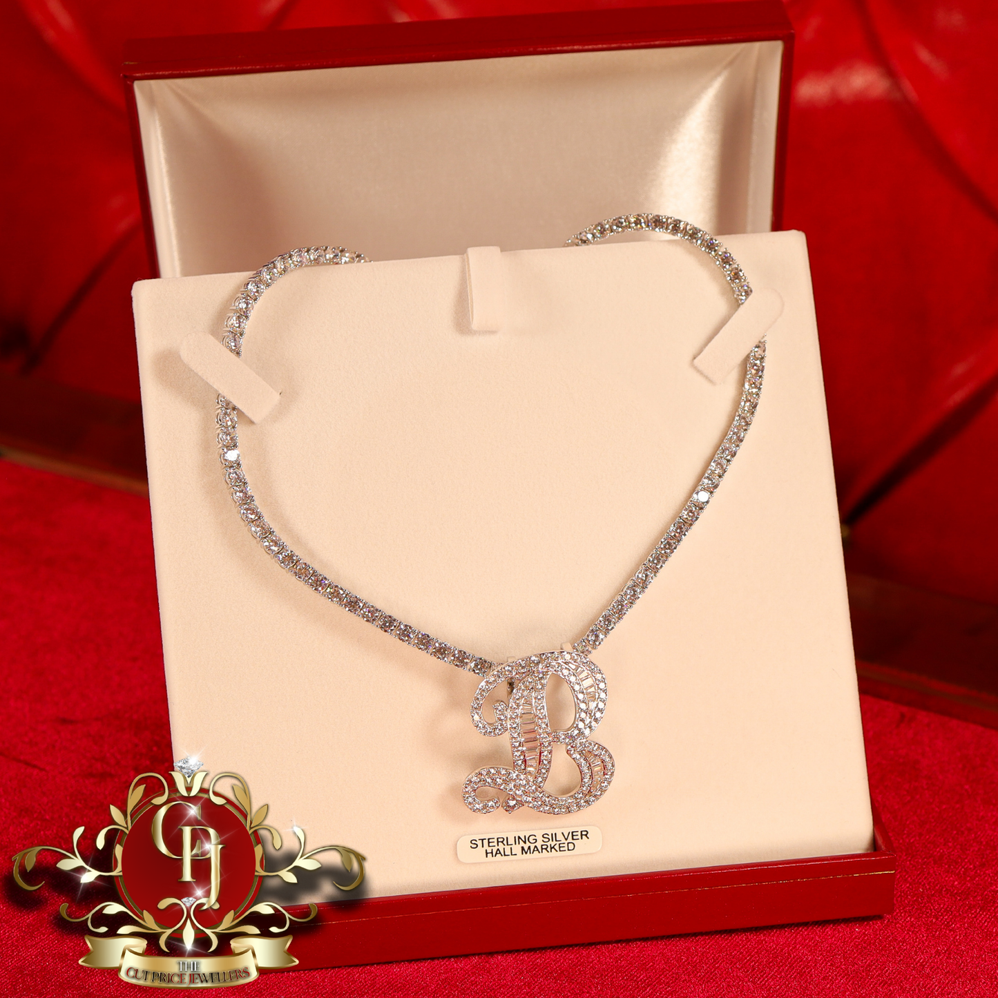 Large Baguette Initial on Tennis Chain | The Cut Price Jewellers