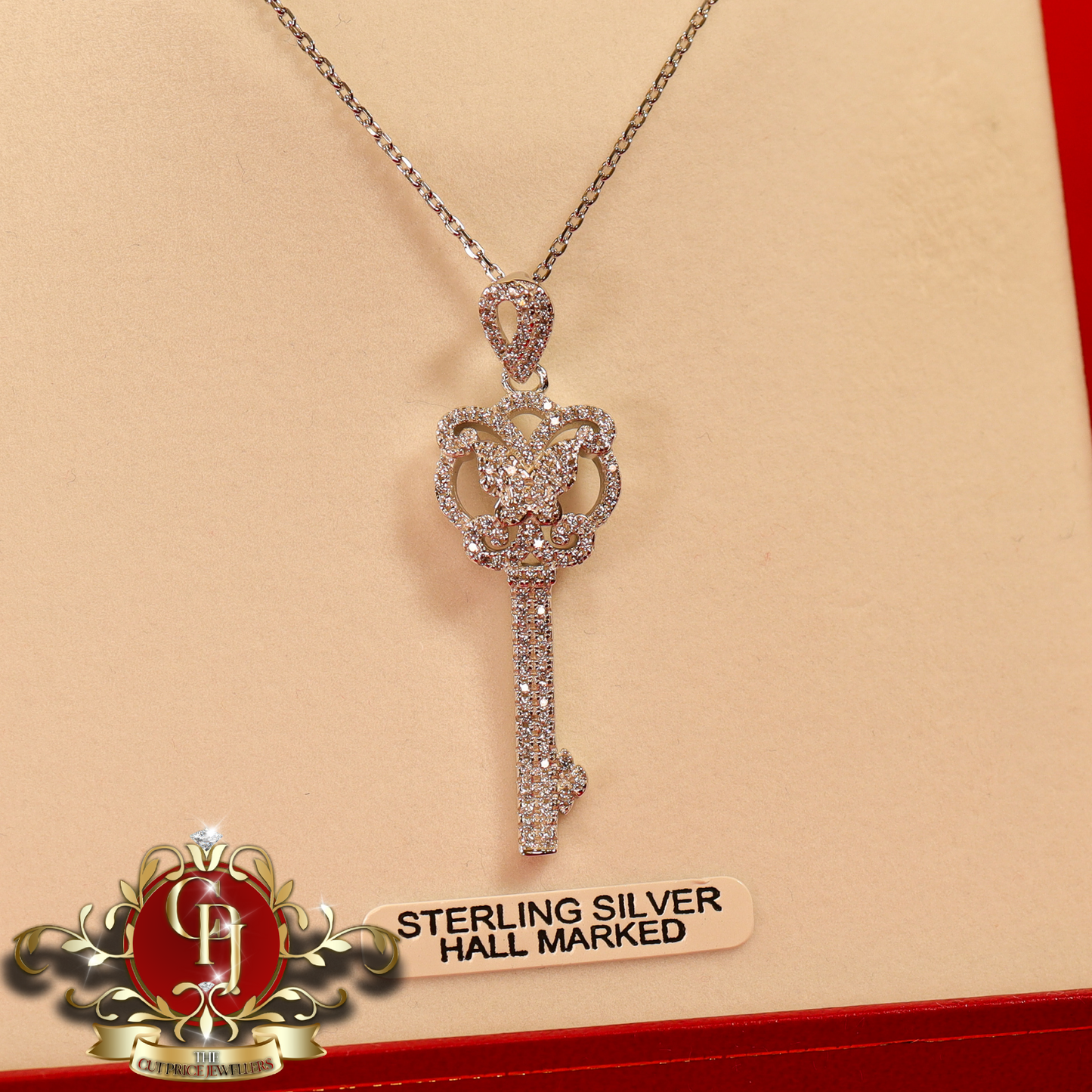 CHRISTMAS DROP NO.6: The "Mariah Butterfly Key" Pendant & Chain (Sterling Silver with Cubic Zirconia) | The Cut Price Jewellers