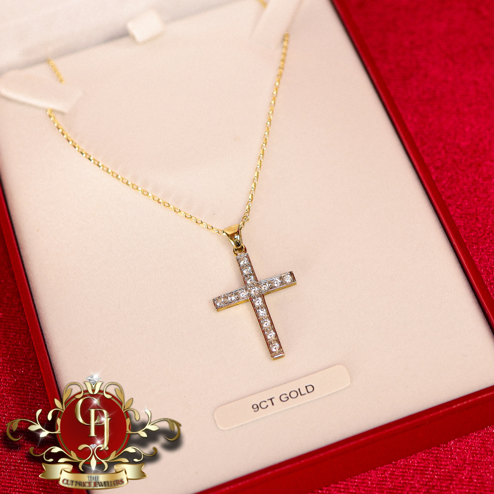 9ct Gold Cross with Cubic Zirconia