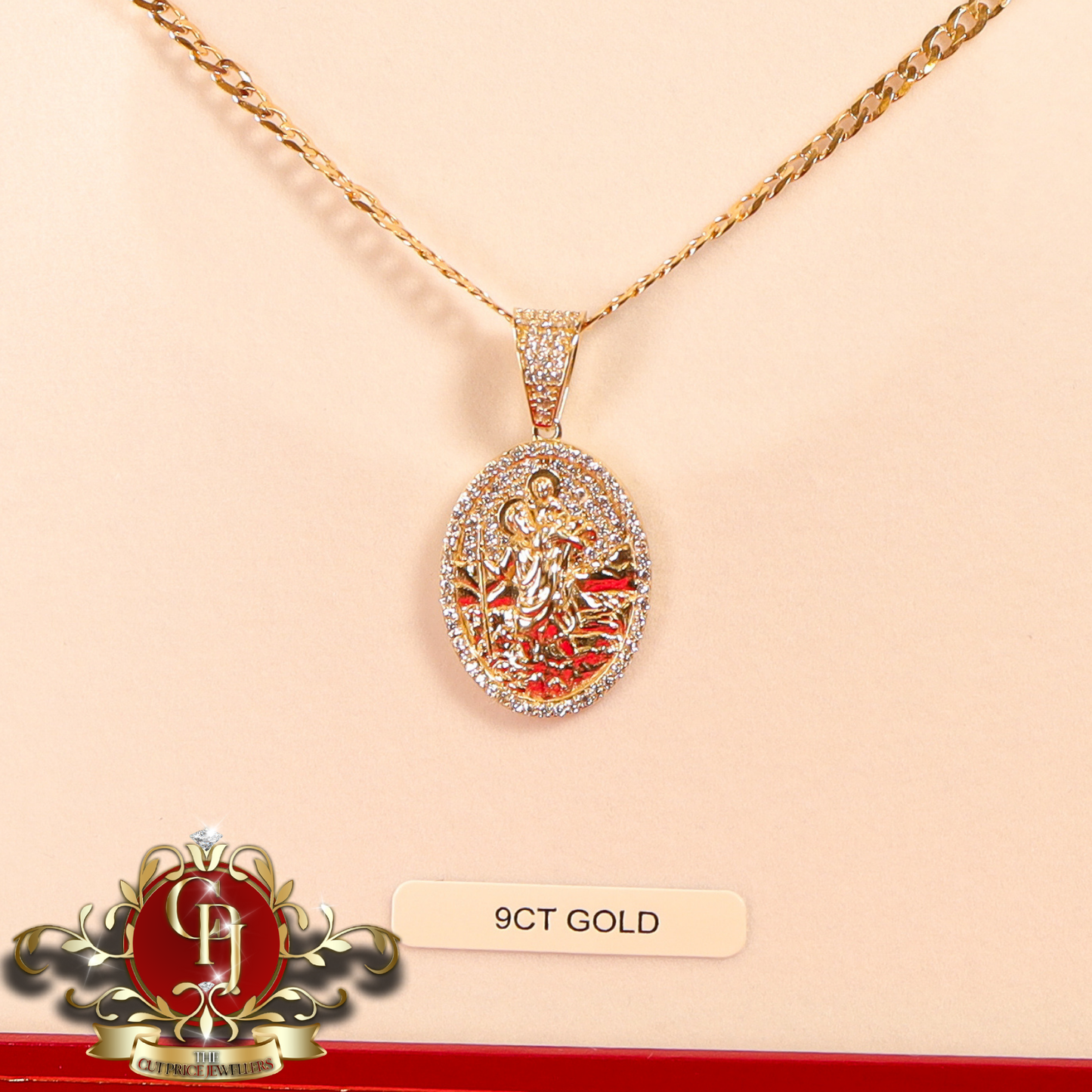 9ct Gold St. Christopher Pendant with Flat Curb Chain | The Cut Price Jewellers