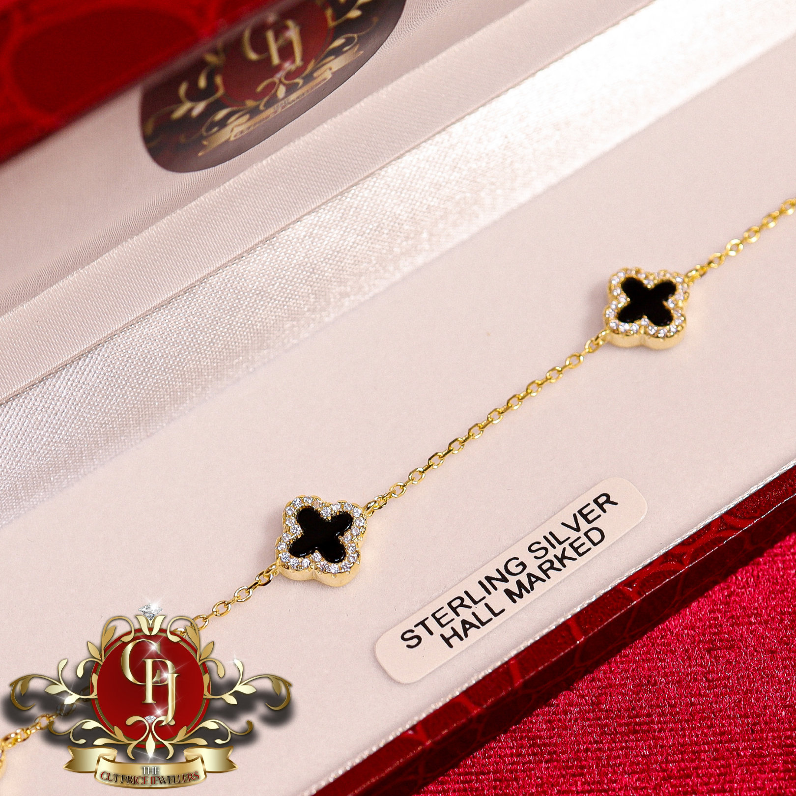Gold Plated Black Clover Bracelet