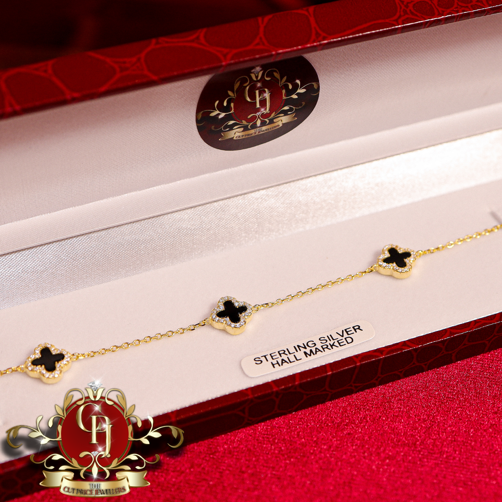 Gold Plated Black Clover Bracelet
