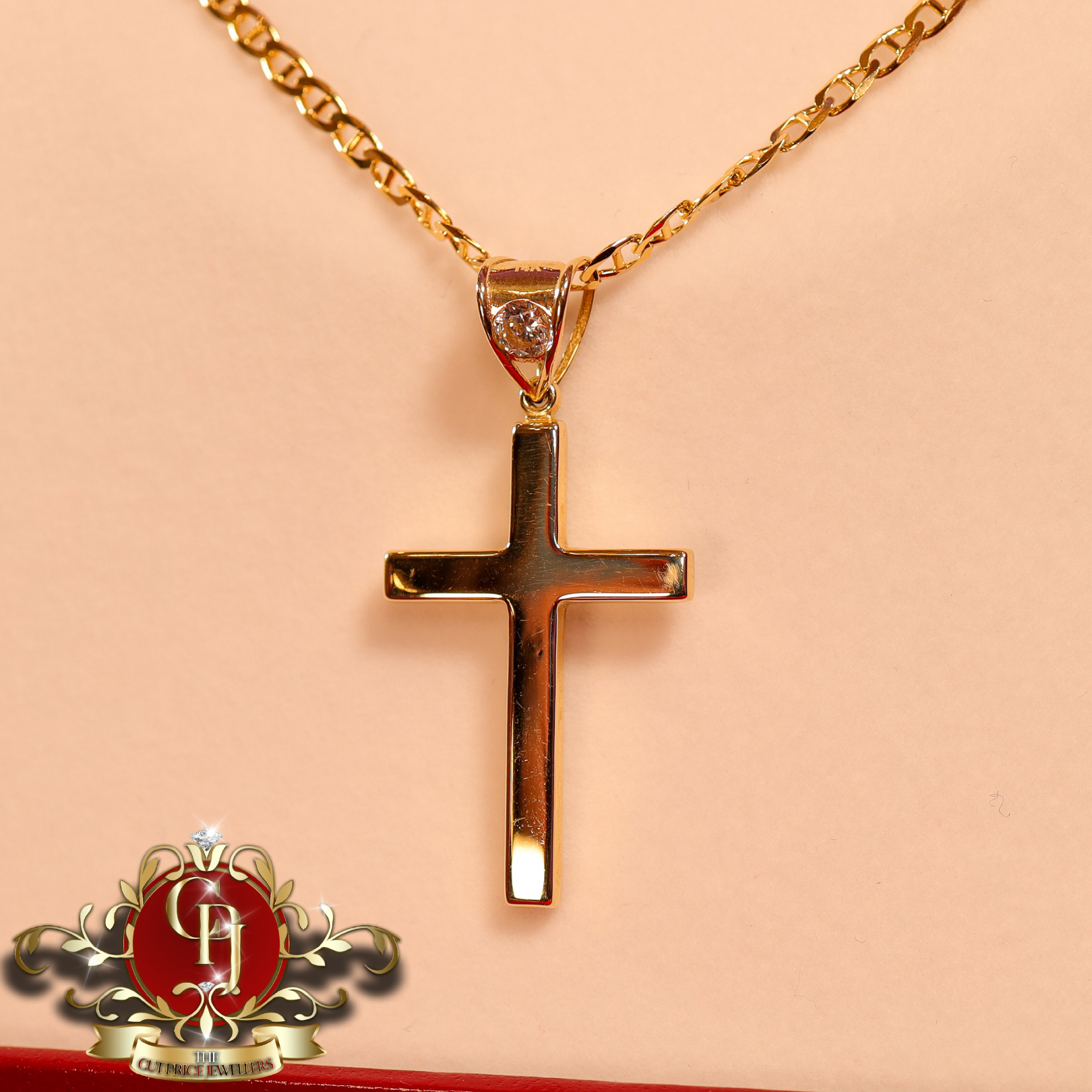 14ct Gold Cross & 9ct Anchor Link Chain
