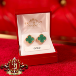 18ct Gold Green Clover Studs