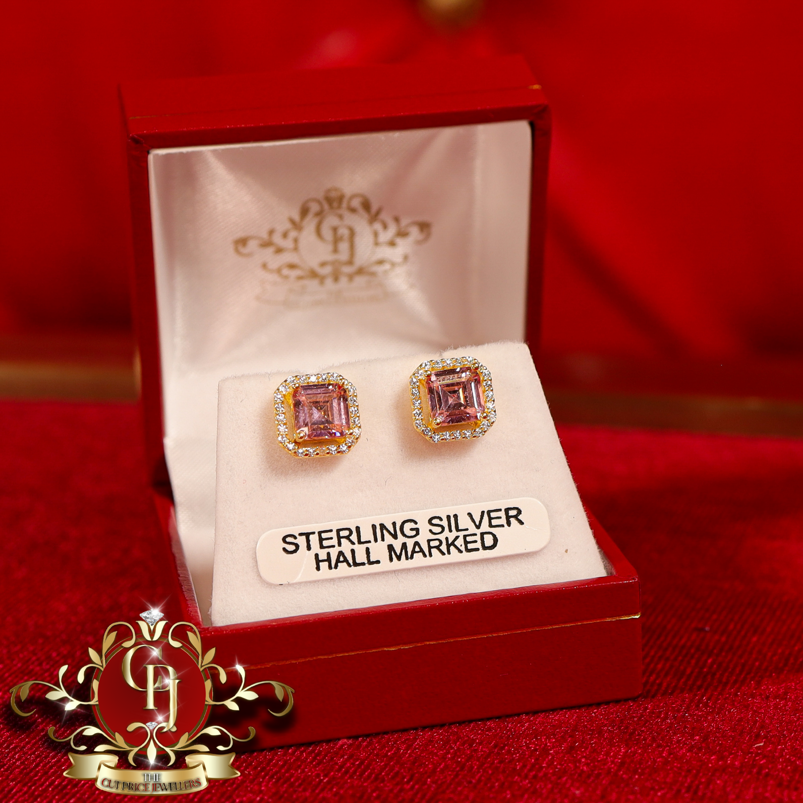The "2-in-1" Studs (Gold-Plated with Pink Cubic Zirconia)