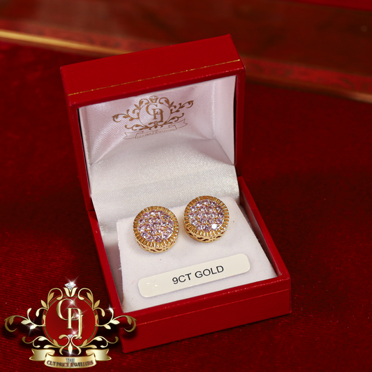 9ct Rolex-Style Pink CZ Stud Earrings (3 Sizes Available) | The Cut Price Jewellers