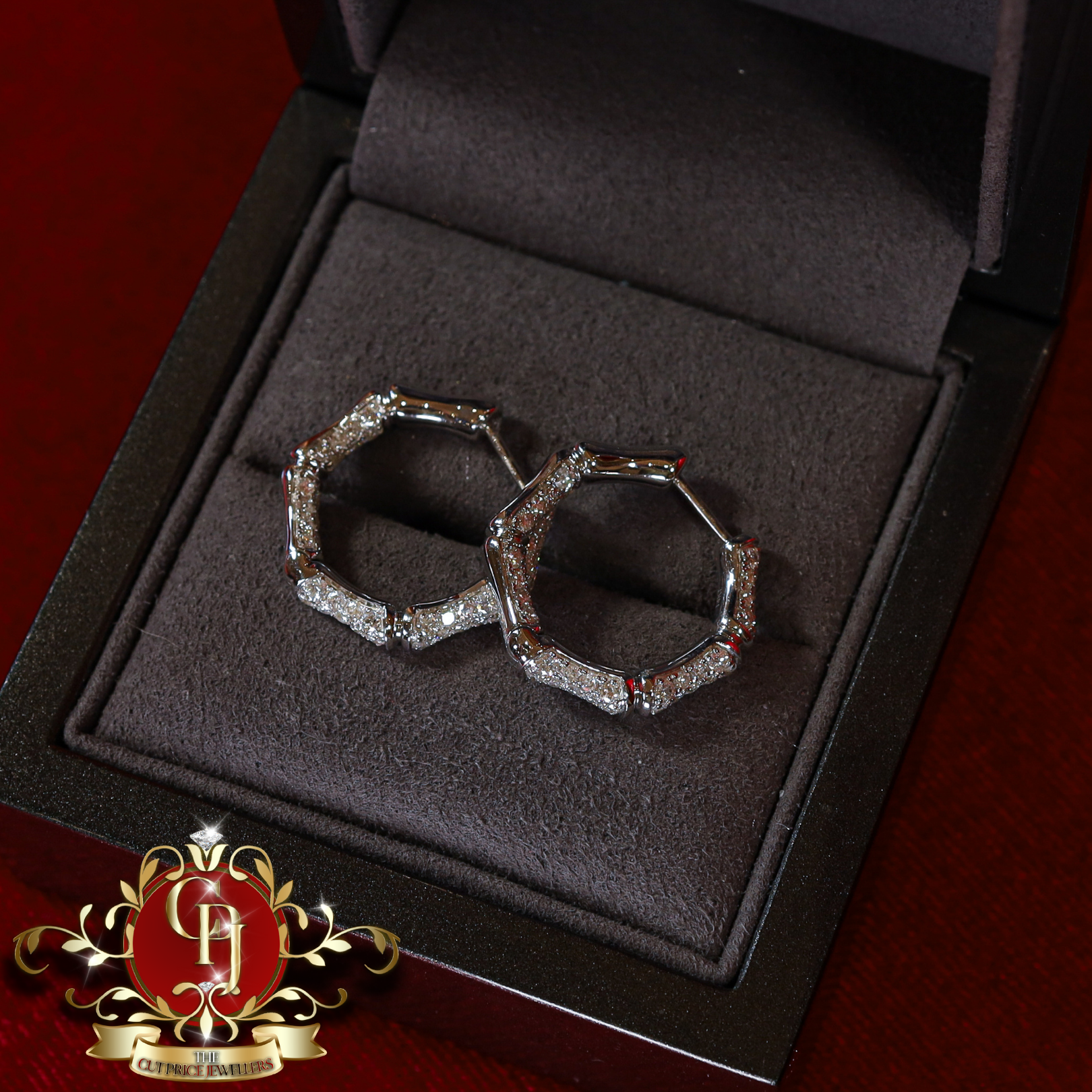 14ct White Gold Hoops with 2.1ct Genuine Diamonds