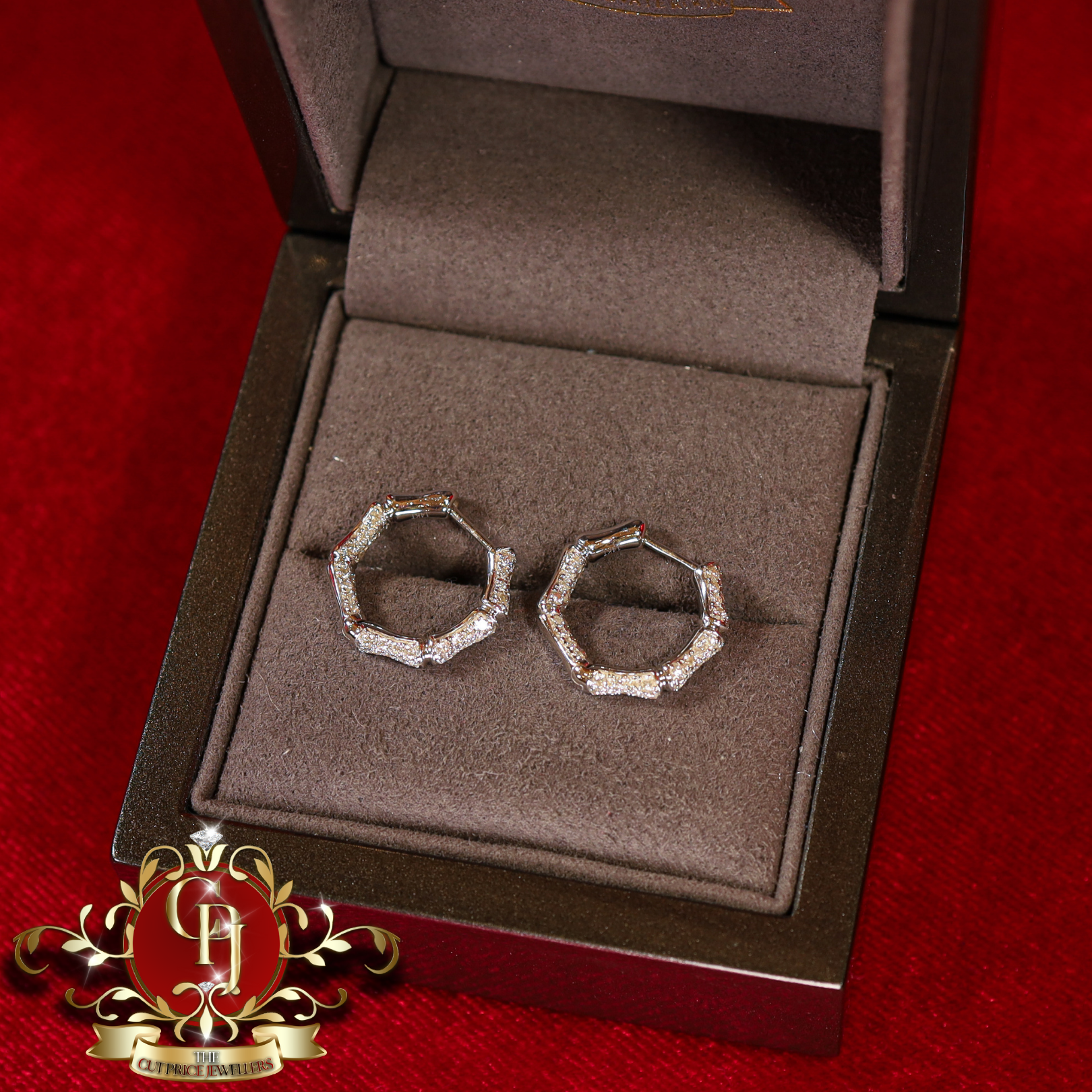 14ct White Gold Hoops with 0.6ct Genuine Diamonds