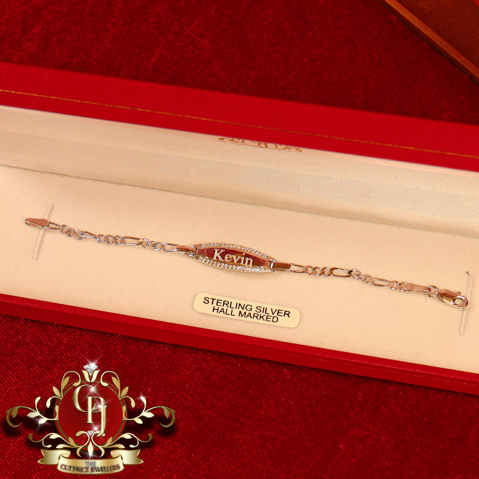 Sterling Silver ID Bracelet with Cubic Zirconia