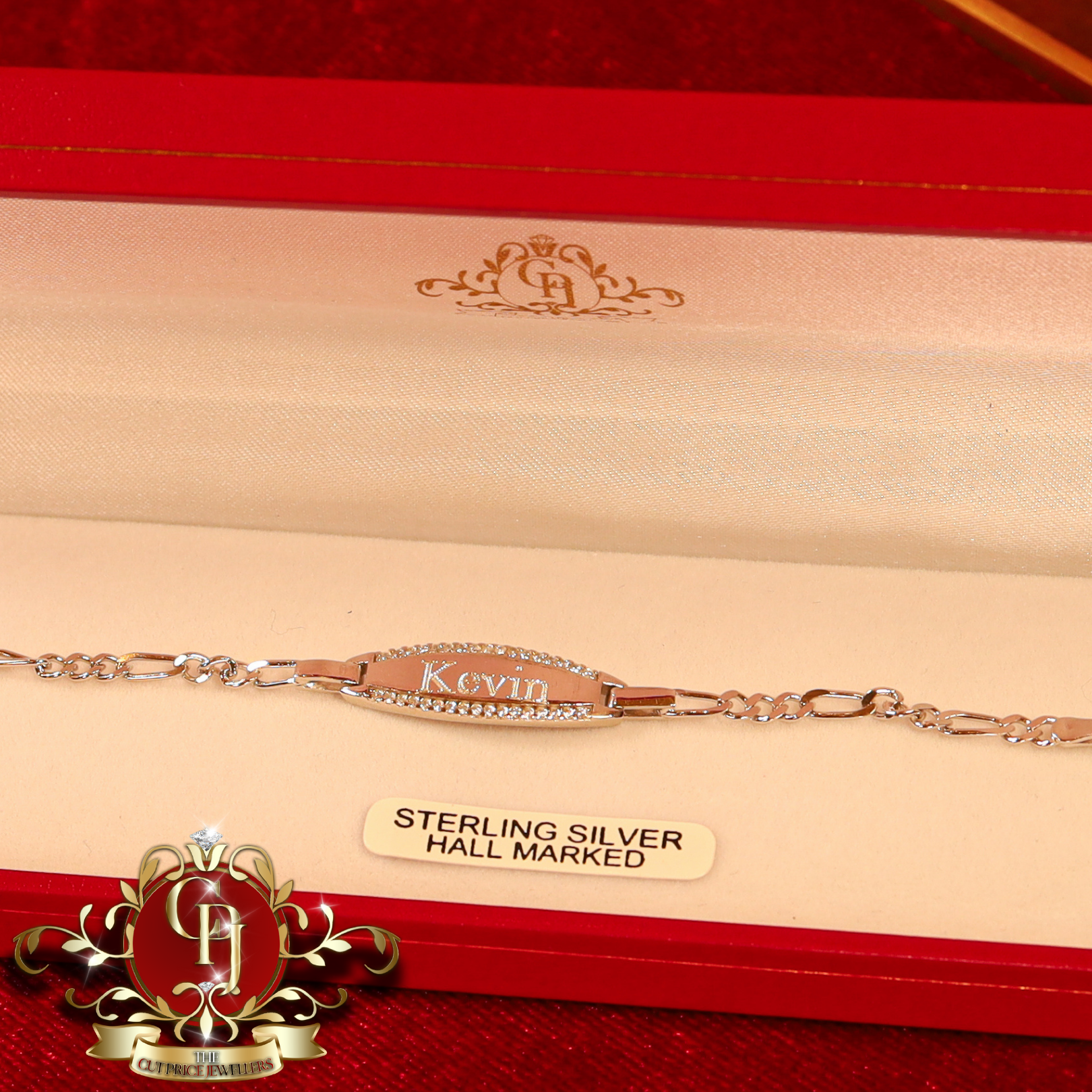 Sterling Silver ID Bracelet with Cubic Zirconia
