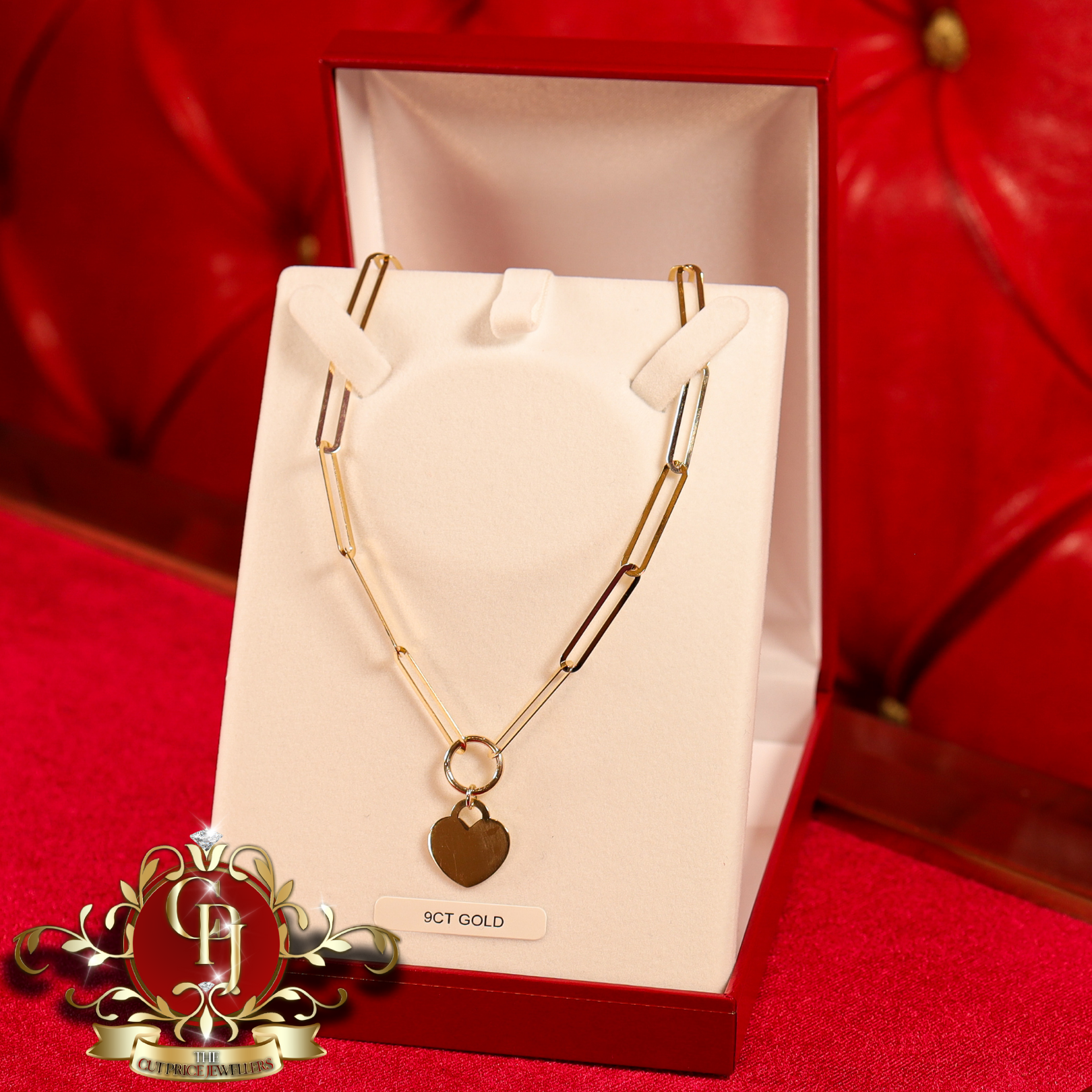 9ct Gold Paperlink Heart Chain