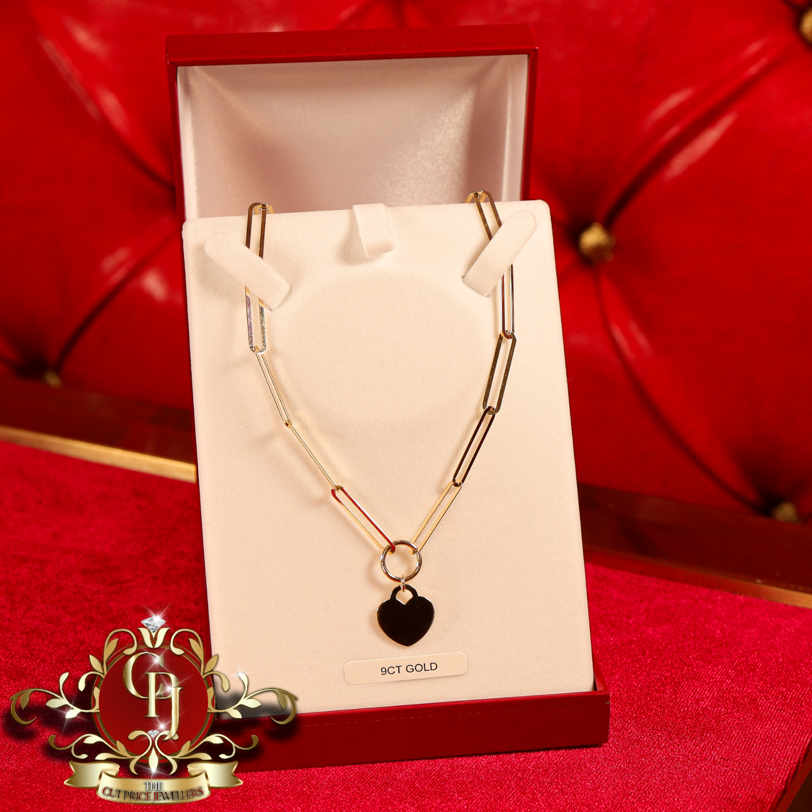 9ct Gold Paperlink Heart Chain