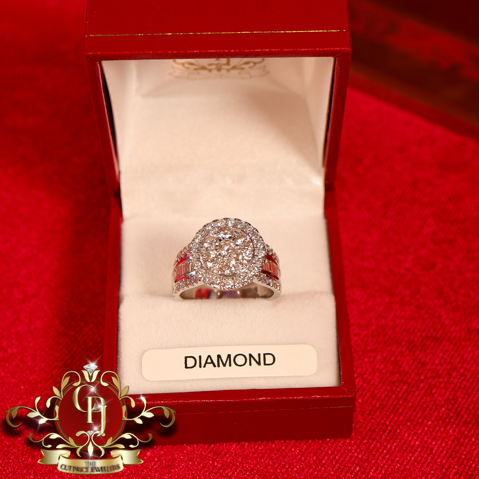 9ct White Gold Ring with 2ct Genuine Diamonds