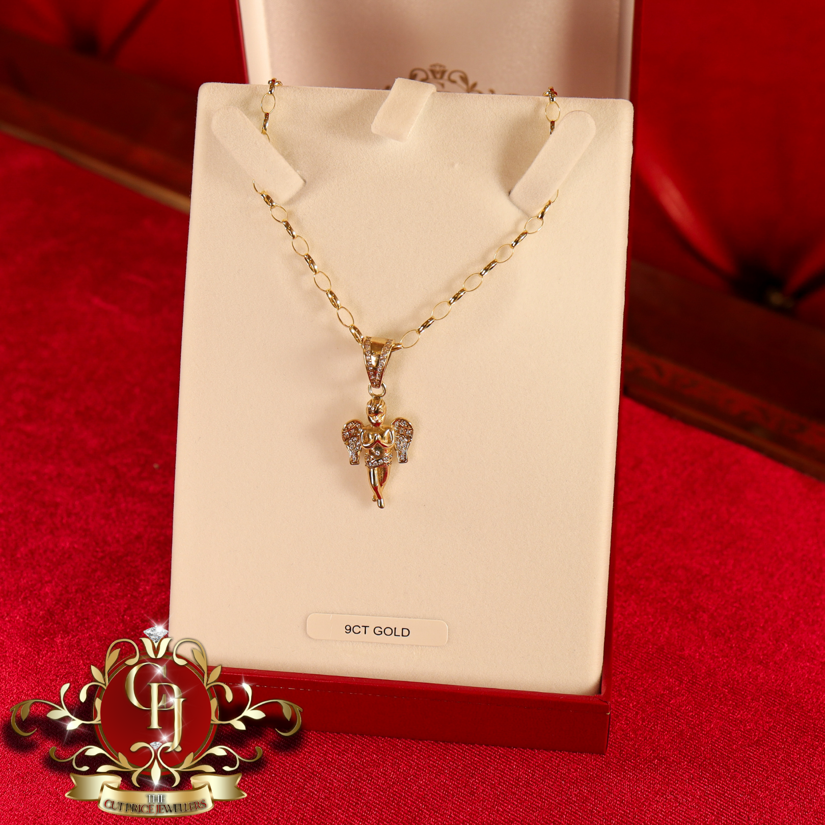9ct Angel Pendant with Belcher Chain