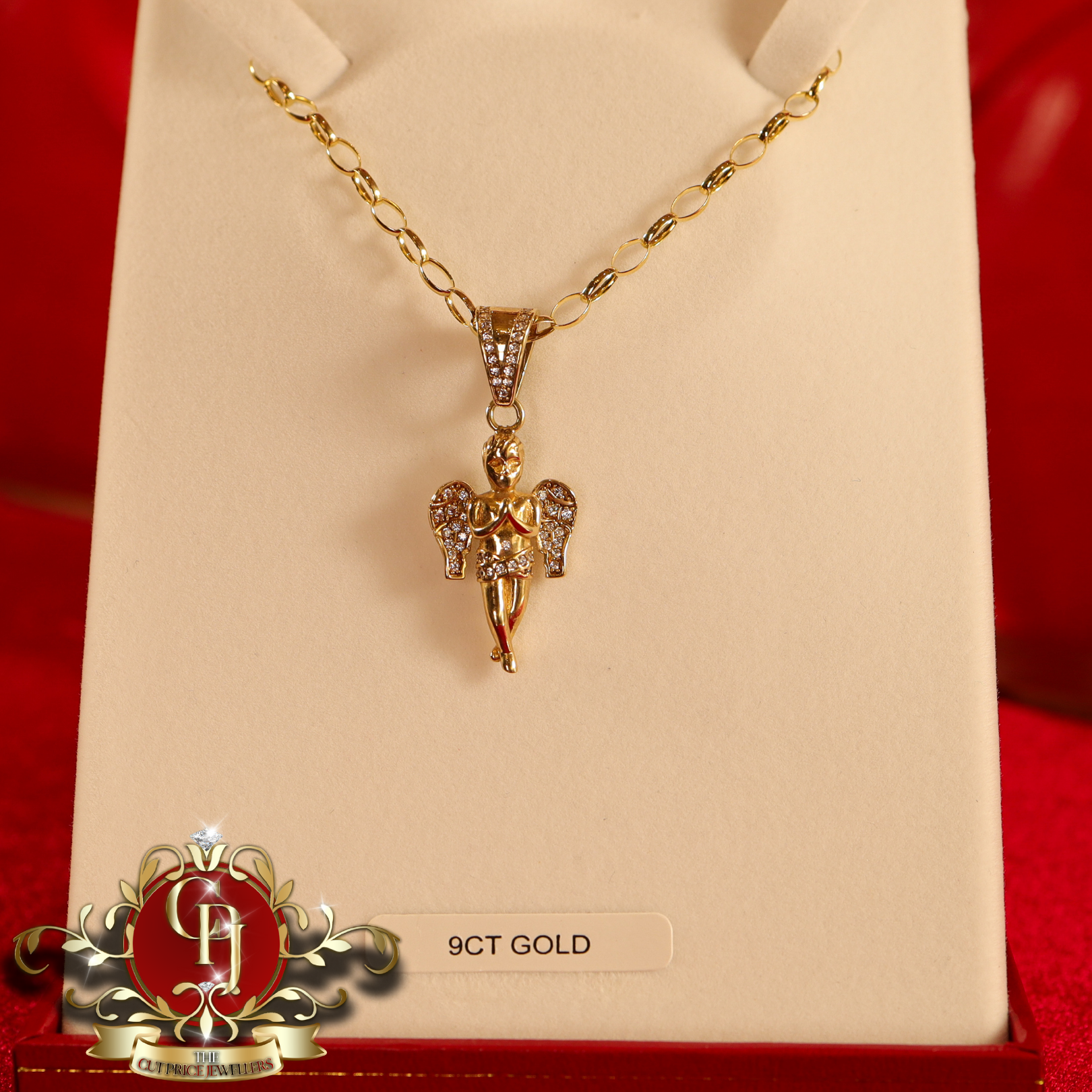 9ct Angel Pendant with Belcher Chain
