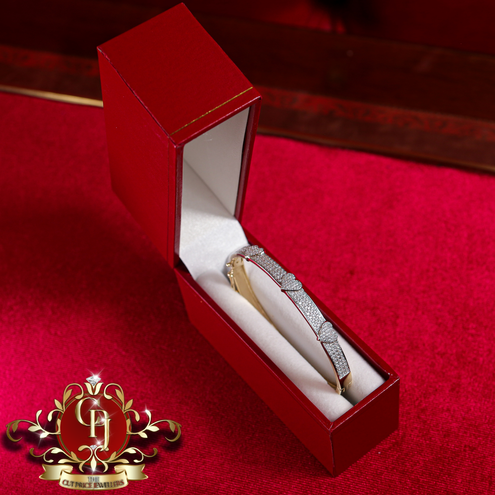 9ct Gold "Love" Maiden Bangle with Cubic Zirconia