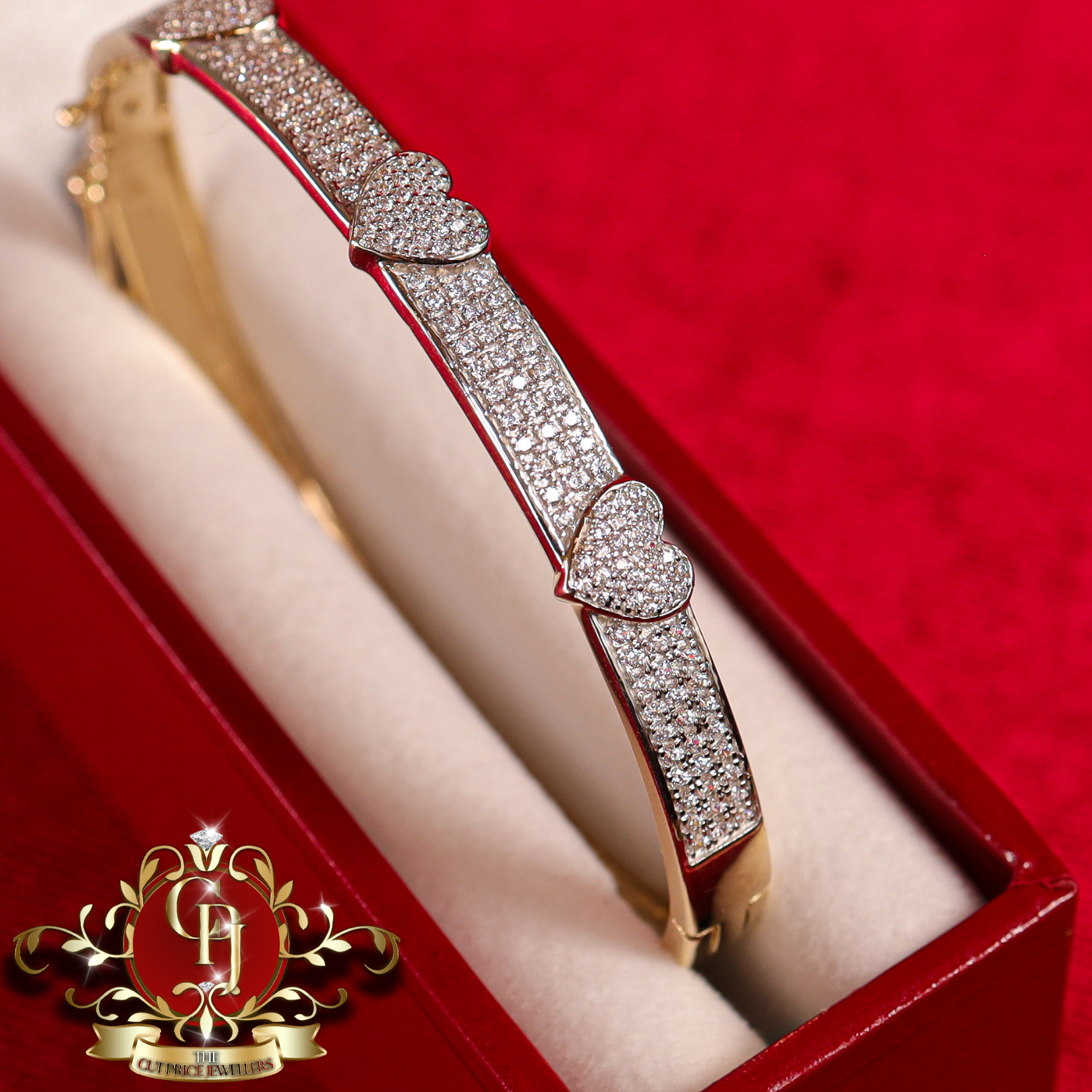 9ct Gold "Love" Maiden Bangle with Cubic Zirconia